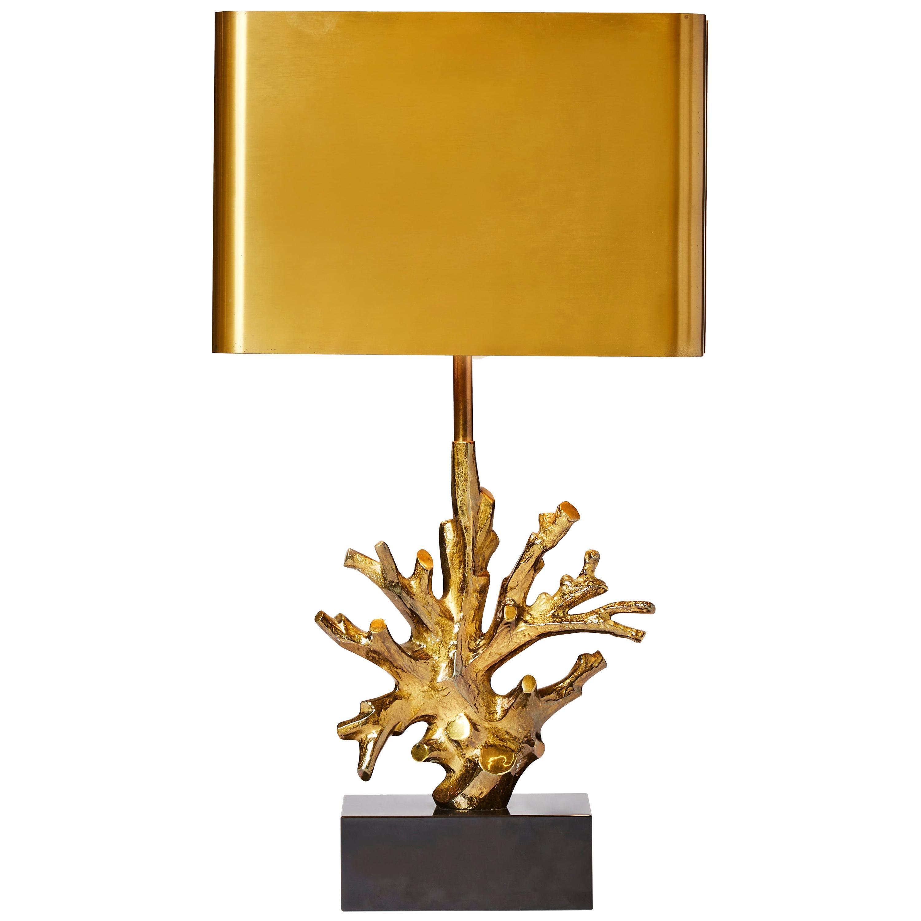 Korallenlampe aus Bronze und Marmor Maison Charles
