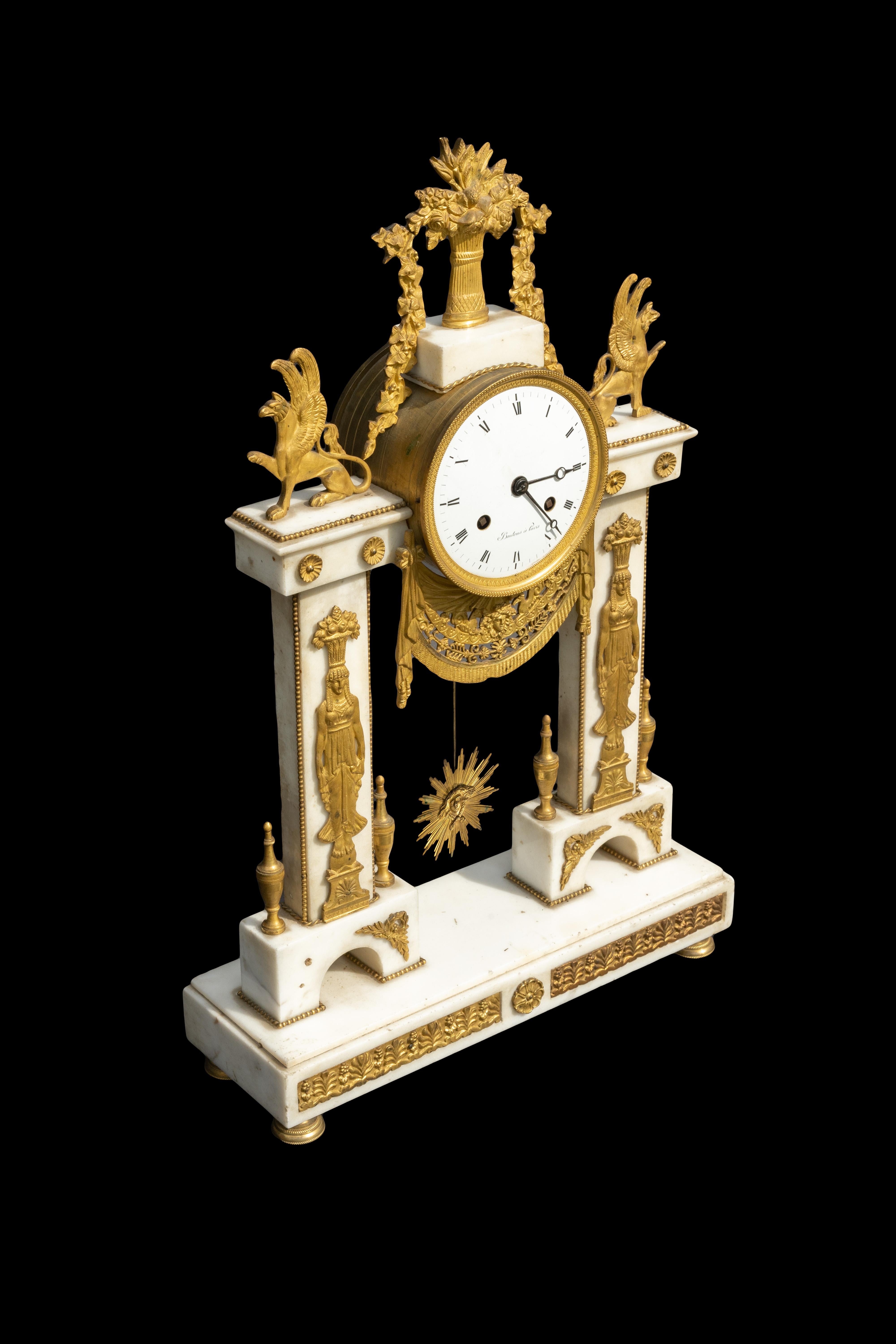18th Century and Earlier Bronze and Marble Mantel Clock For Sale