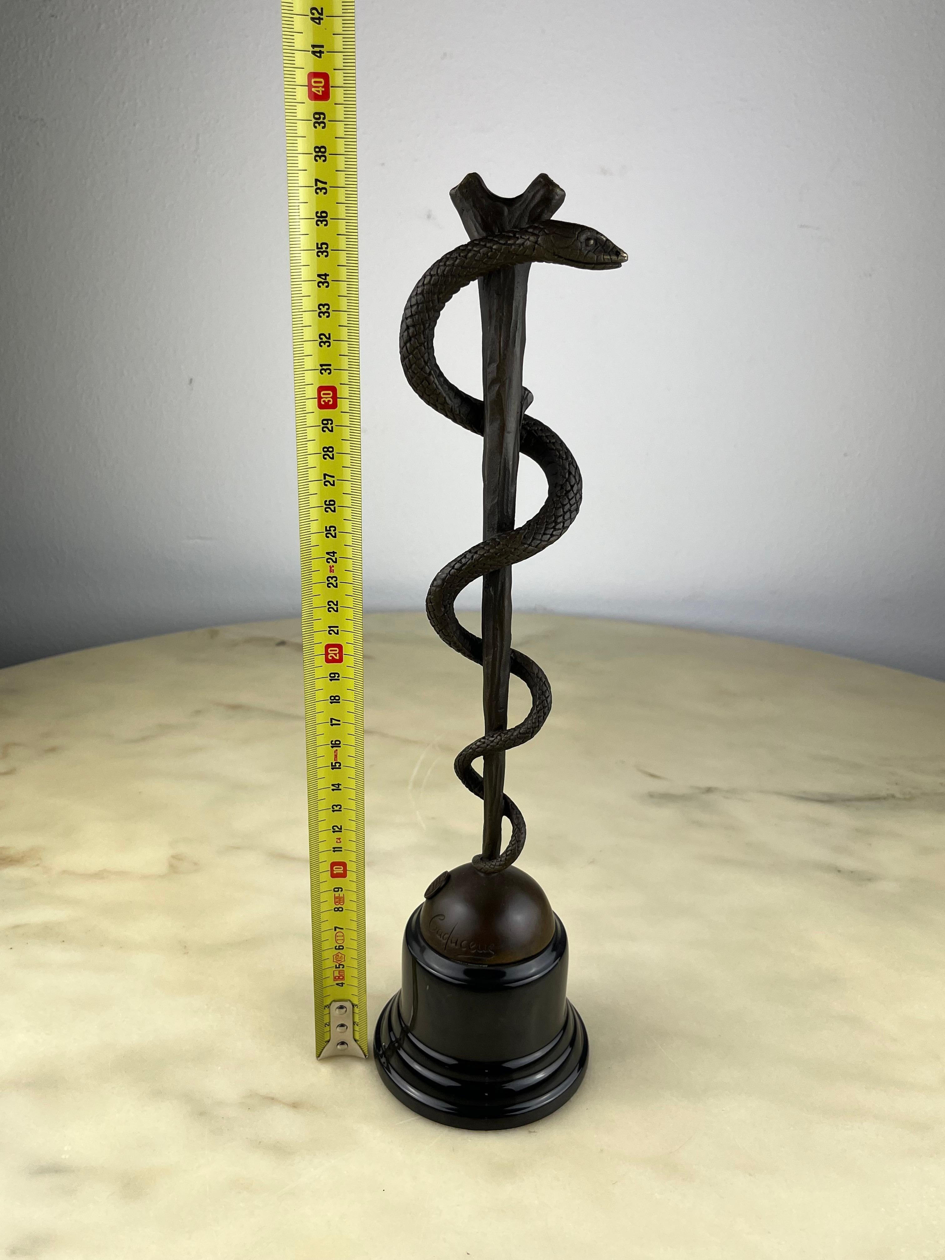 Italian Bronze and Marble Rod of Aesculapius, France, 1990s For Sale