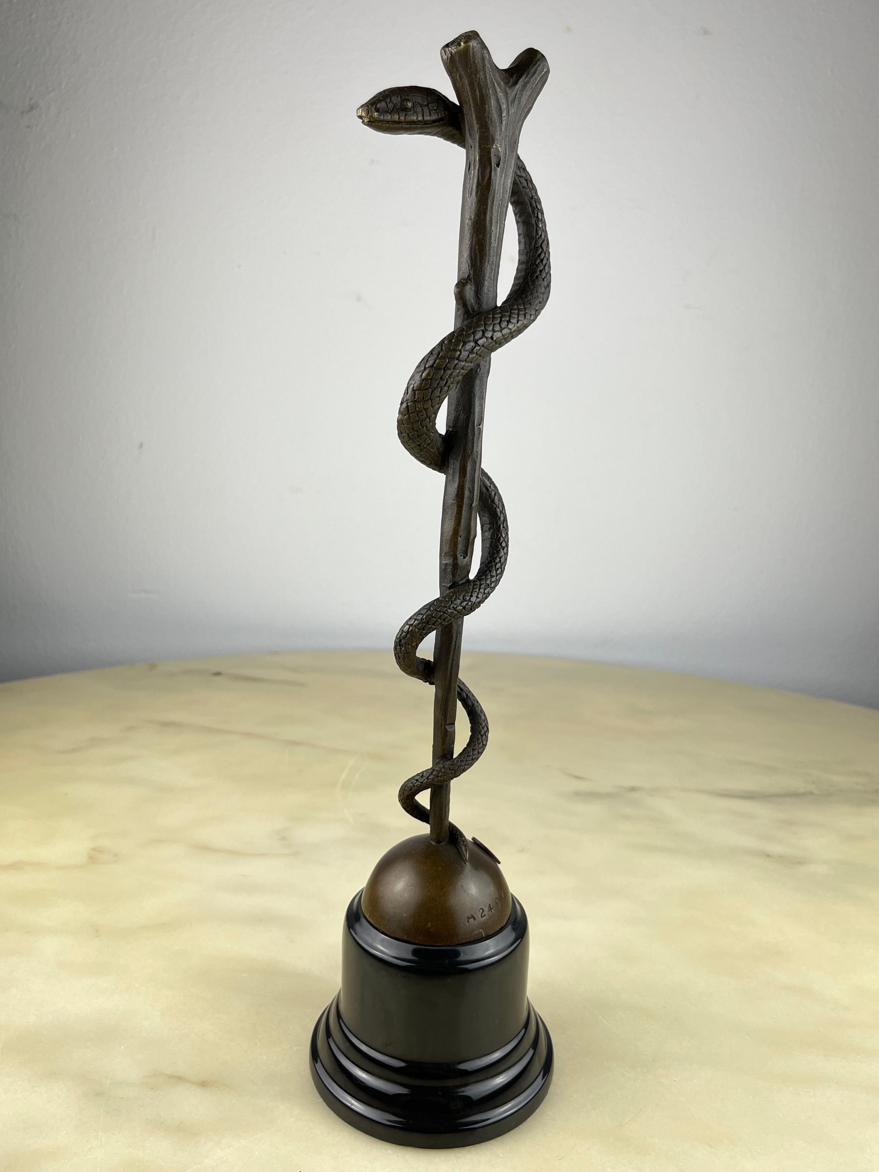 Bronze and Marble Rod of Aesculapius, France, 1990s In Excellent Condition For Sale In Palermo, IT