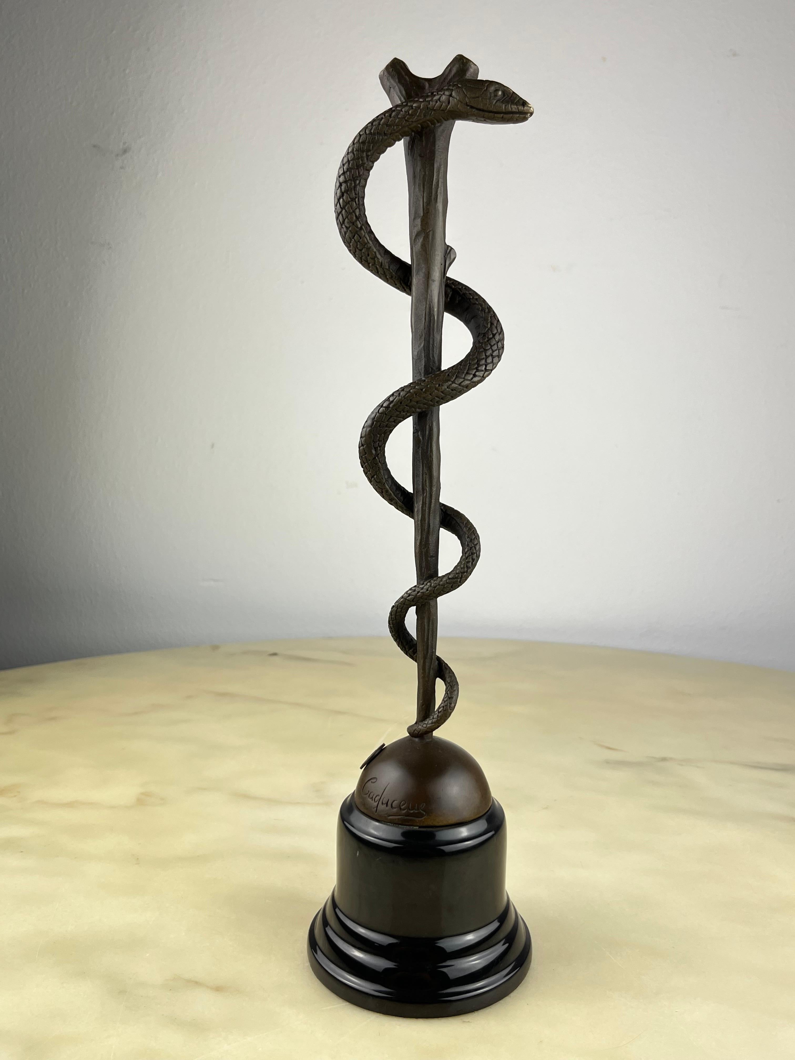 Bronze and Marble Rod of Aesculapius, France, 1990s For Sale 1