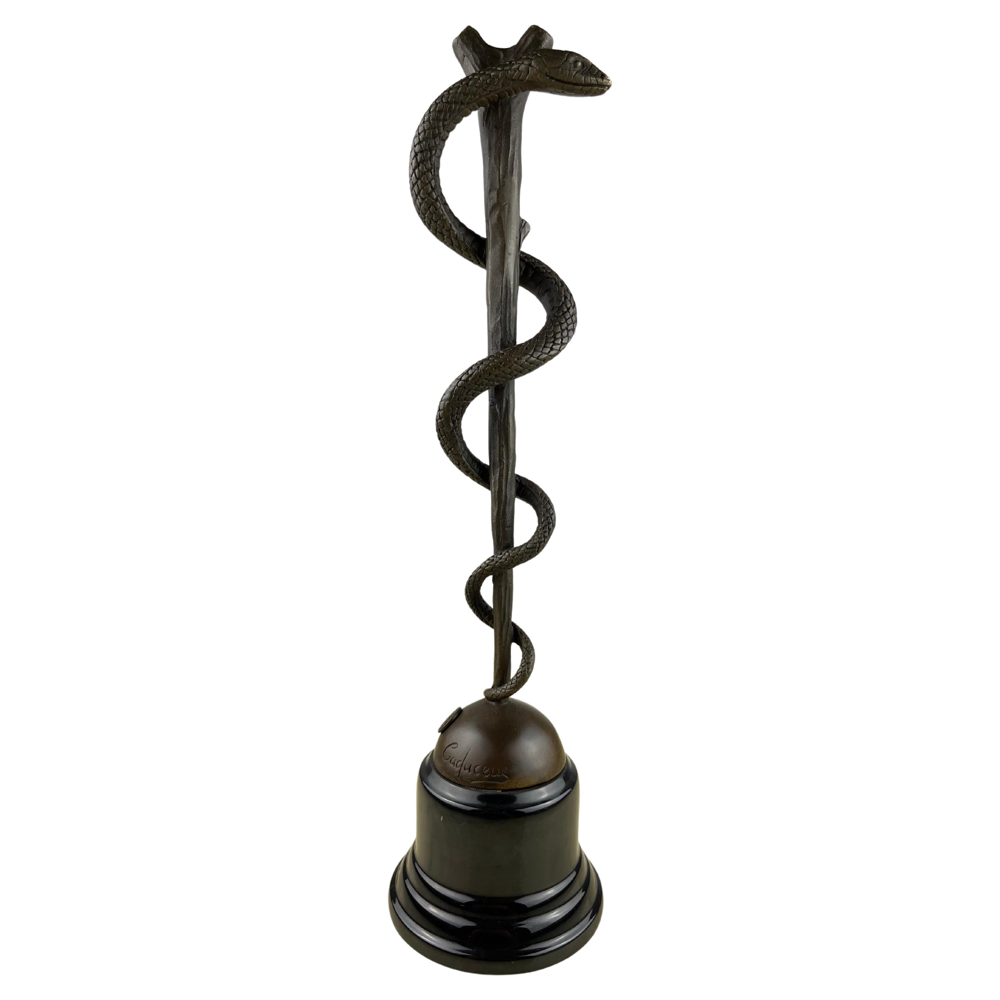Bastone di Esculapio in bronzo e marmo, Francia, anni '90 in vendita