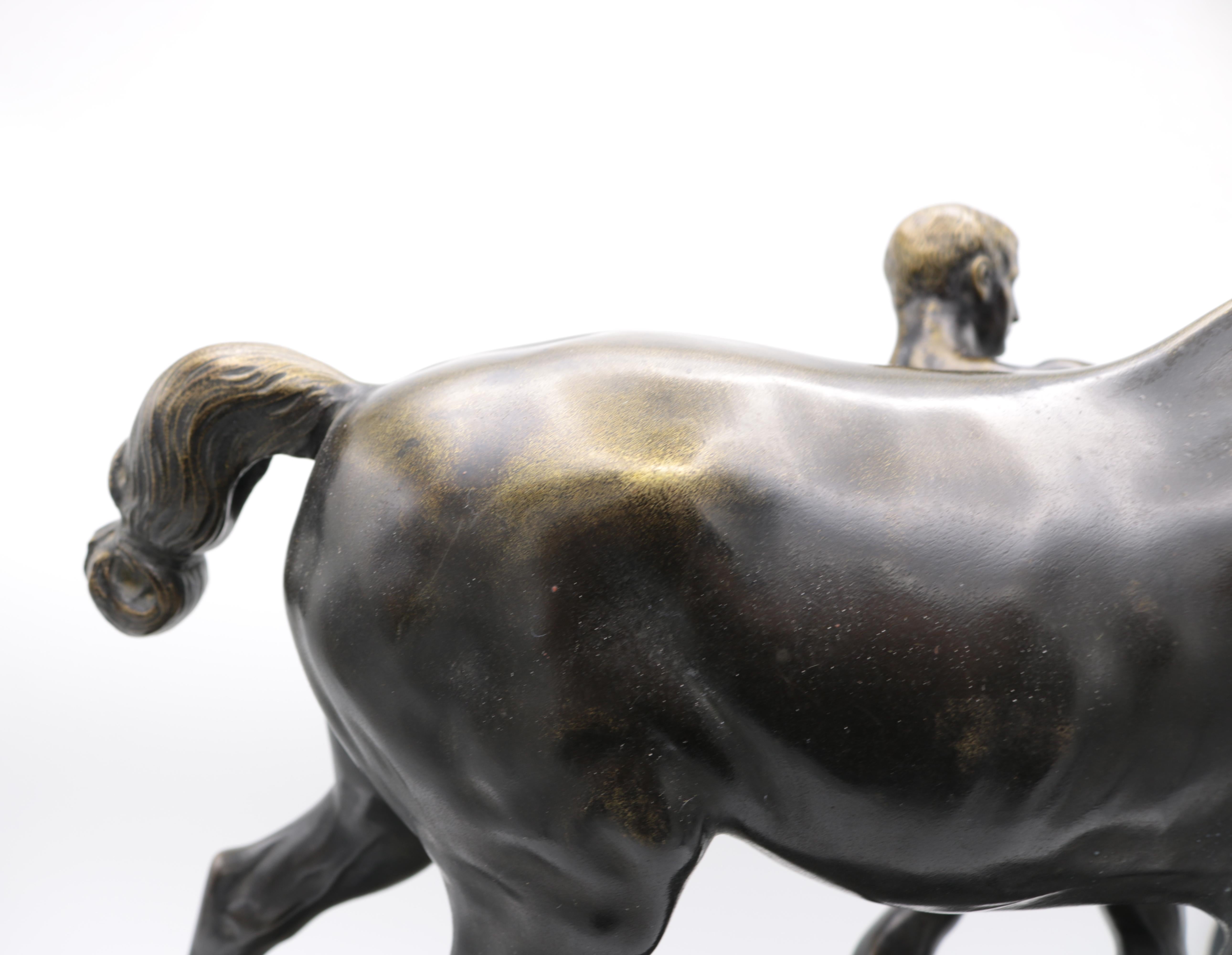 Bronze and Marble Sculpture of a Man Pulling the Reigns of a Horse 5