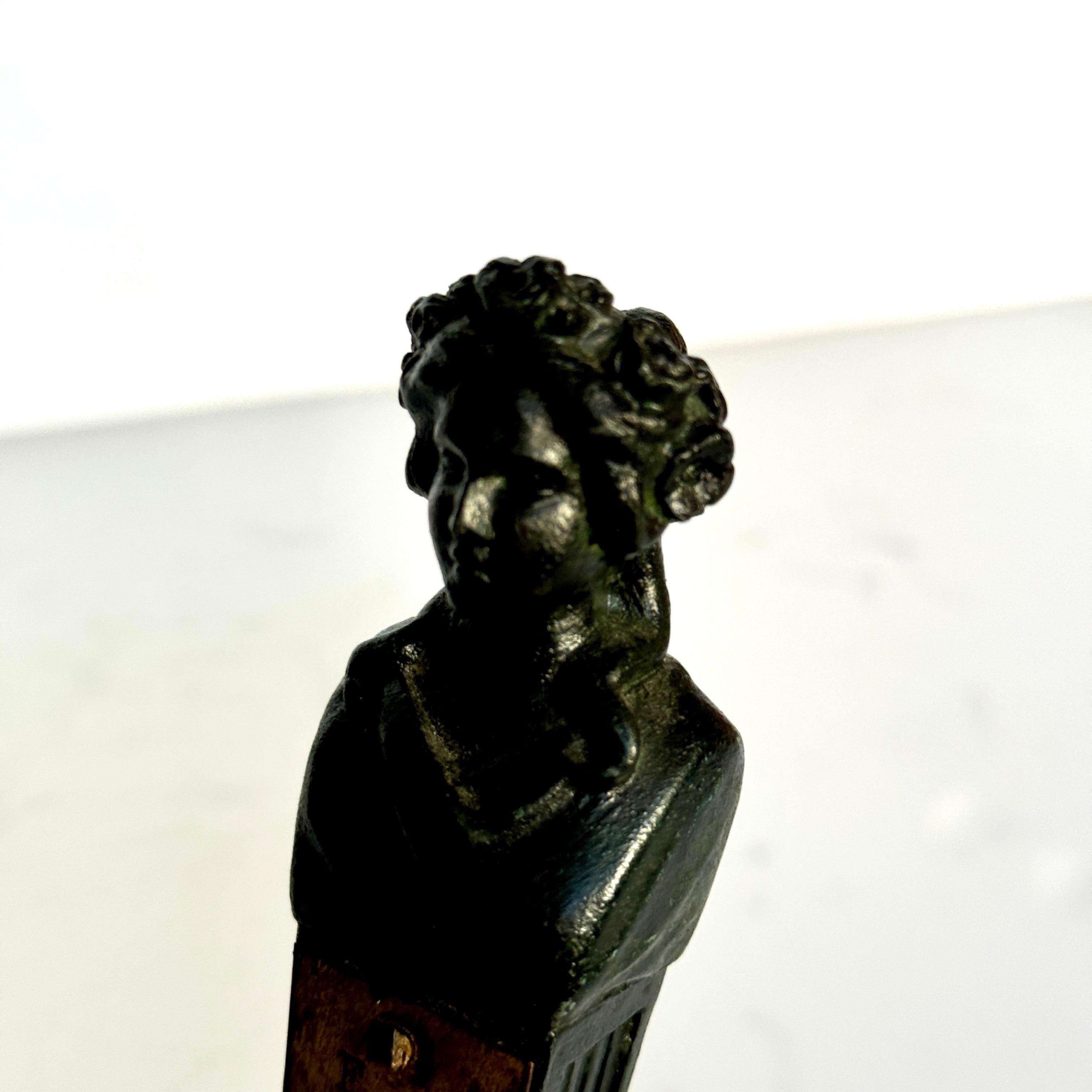 Bronze and Marble Sculpture With Bust Desk Thermometer For Sale 3