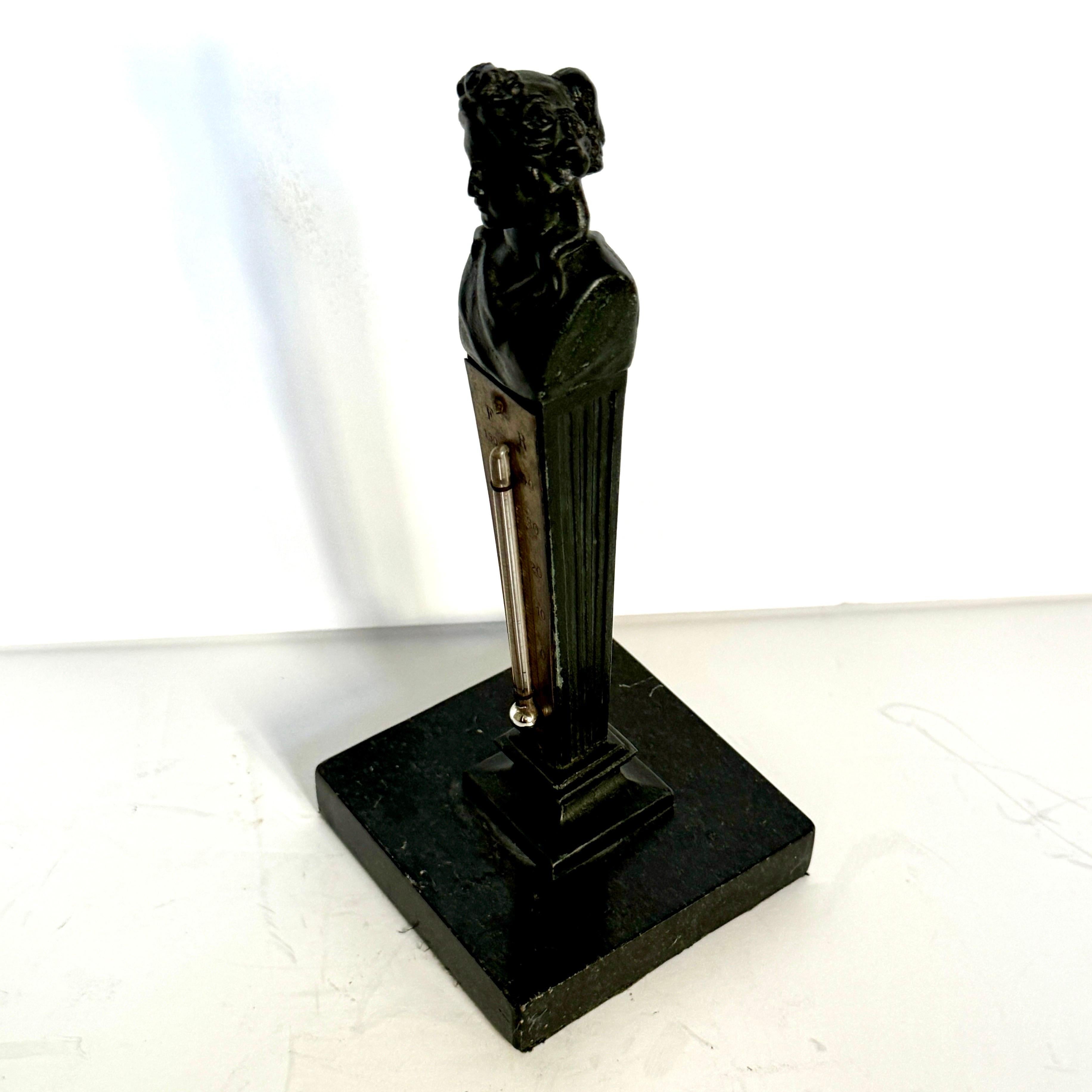 Bronze and Marble Sculpture With Bust Desk Thermometer For Sale 5