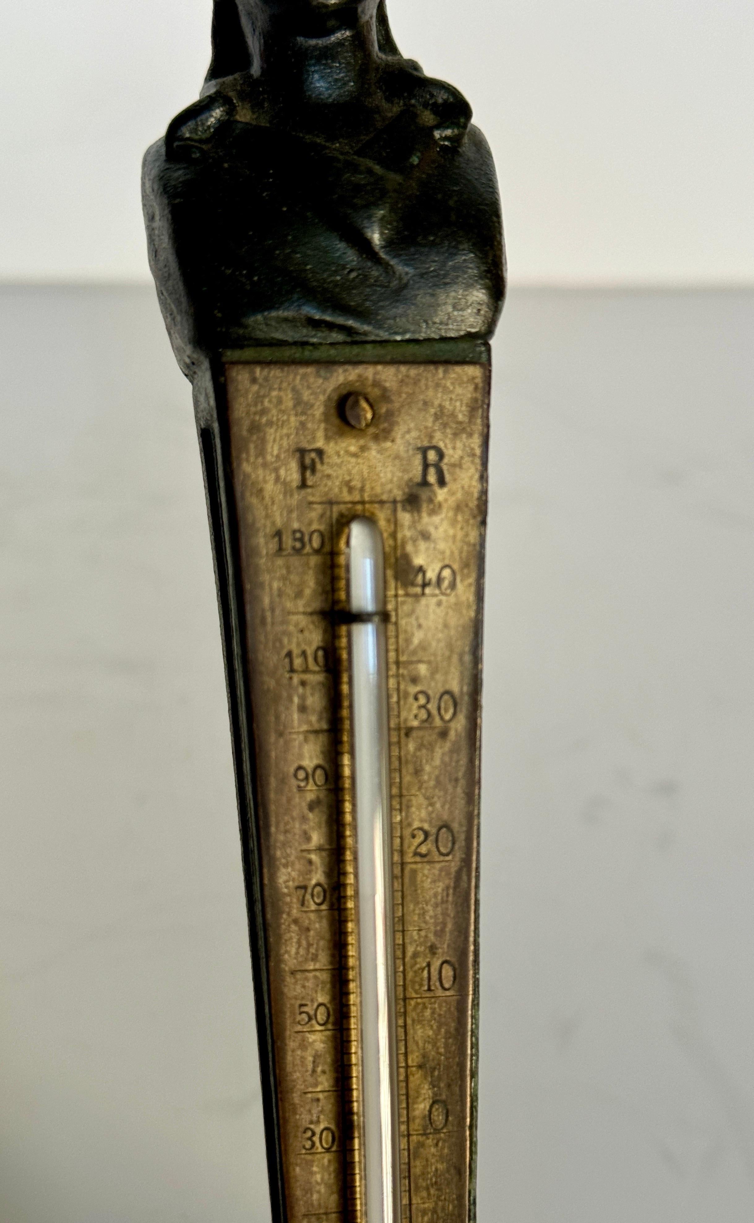 Bronze and Marble Sculpture With Bust Desk Thermometer In Good Condition For Sale In Haddonfield, NJ
