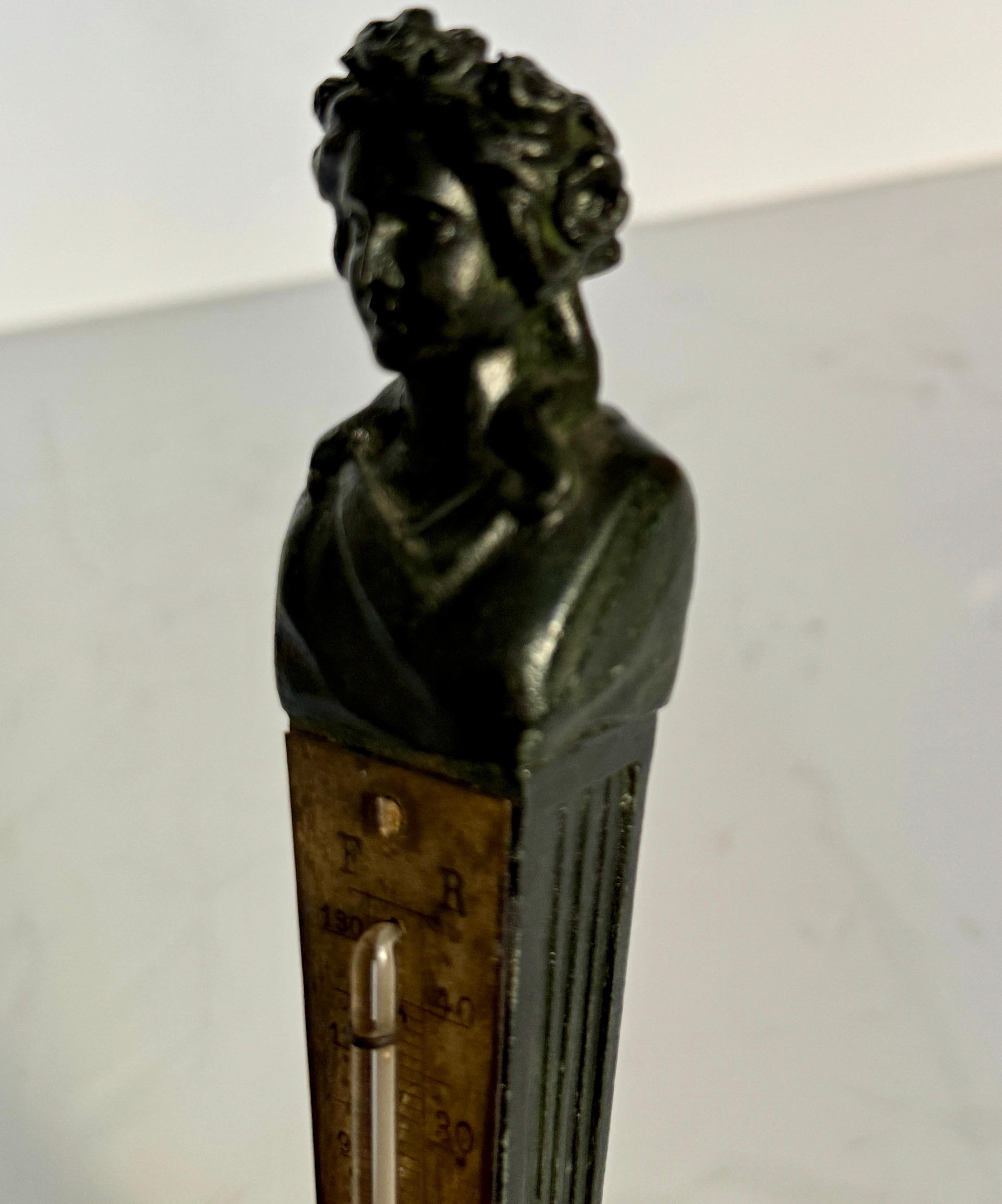 20th Century Bronze and Marble Sculpture With Bust Desk Thermometer For Sale
