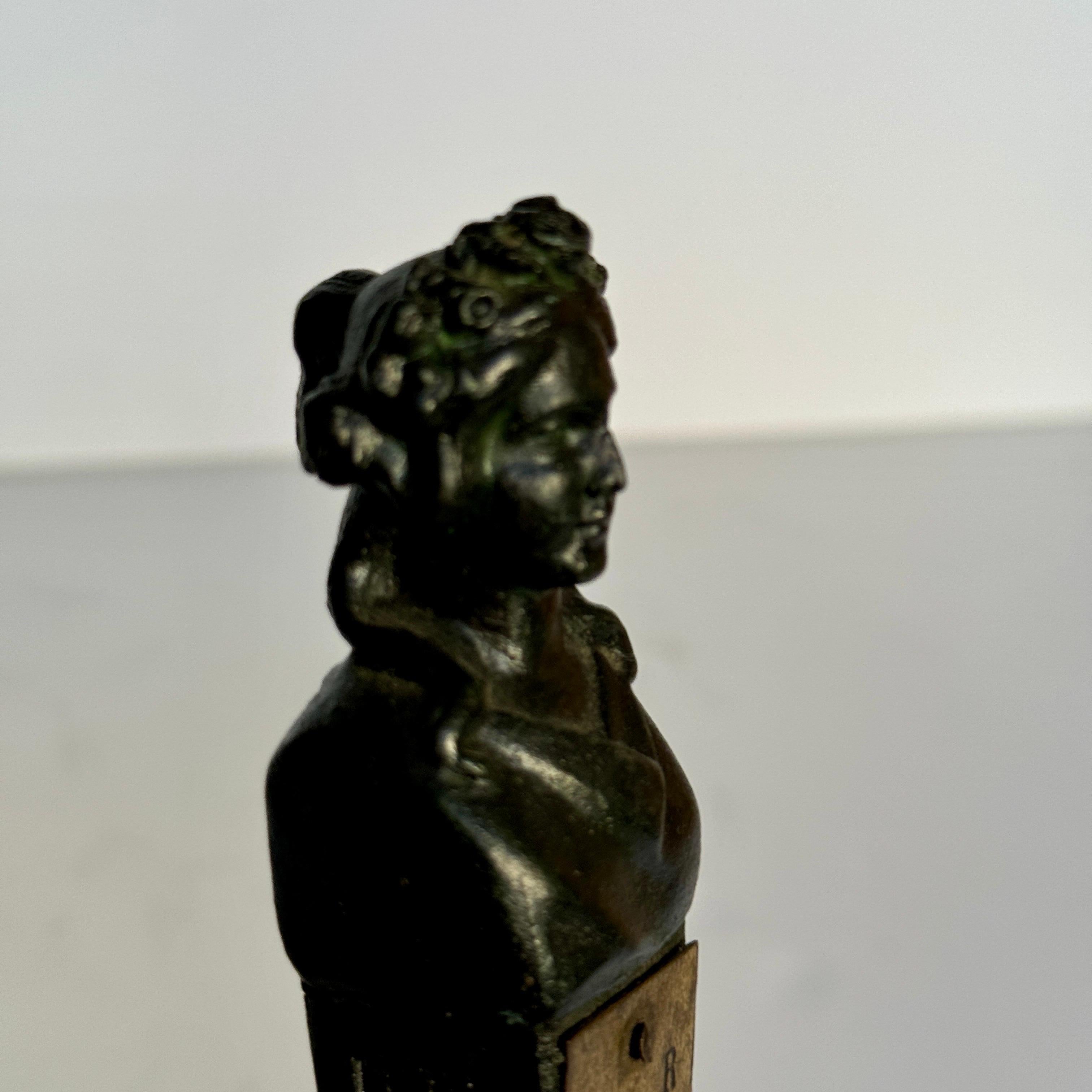 Bronze and Marble Sculpture With Bust Desk Thermometer For Sale 1