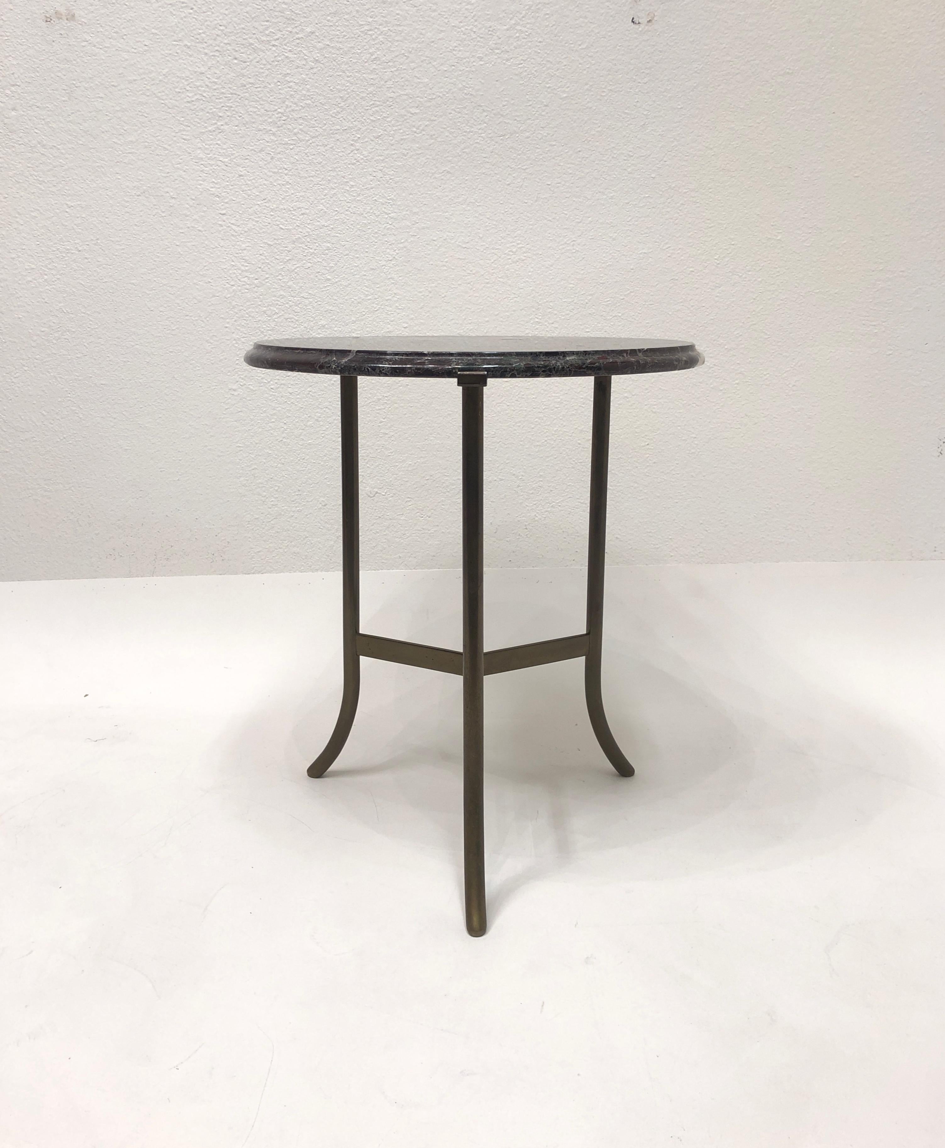 Modern Bronze and Marble Side Table in the Manner of Cedric Hartman For Sale