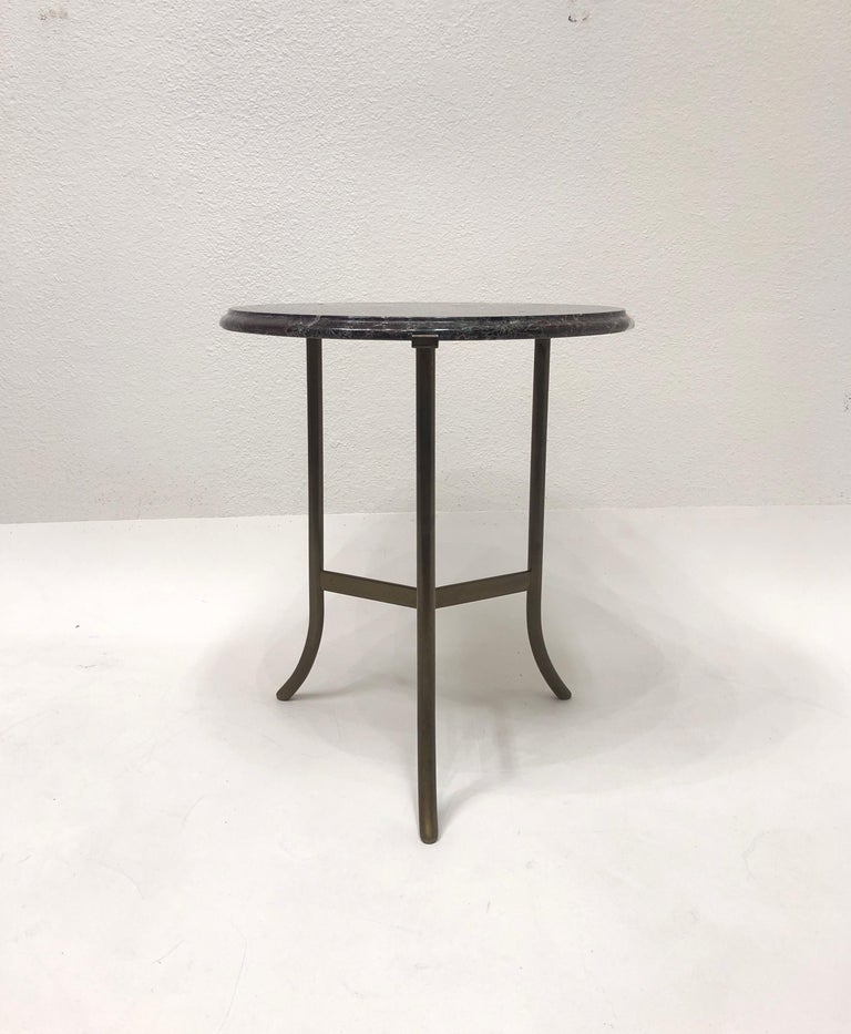 Modern Bronze and Marble Side Table in the Manner of Cedric Hartman For Sale