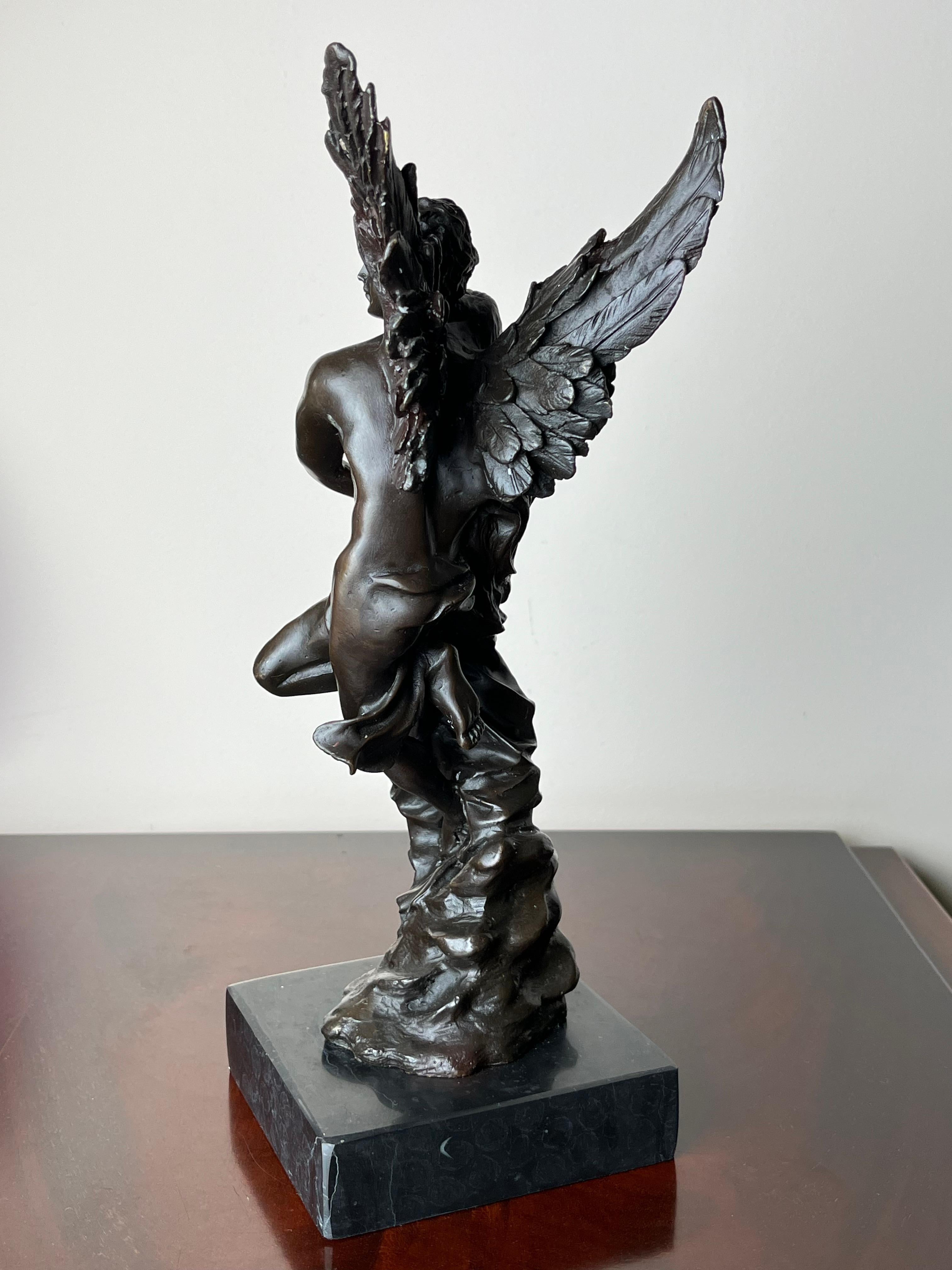 Mid-20th Century Bronze and Marble Statue of Cupid and Psyche, France, 1930s For Sale