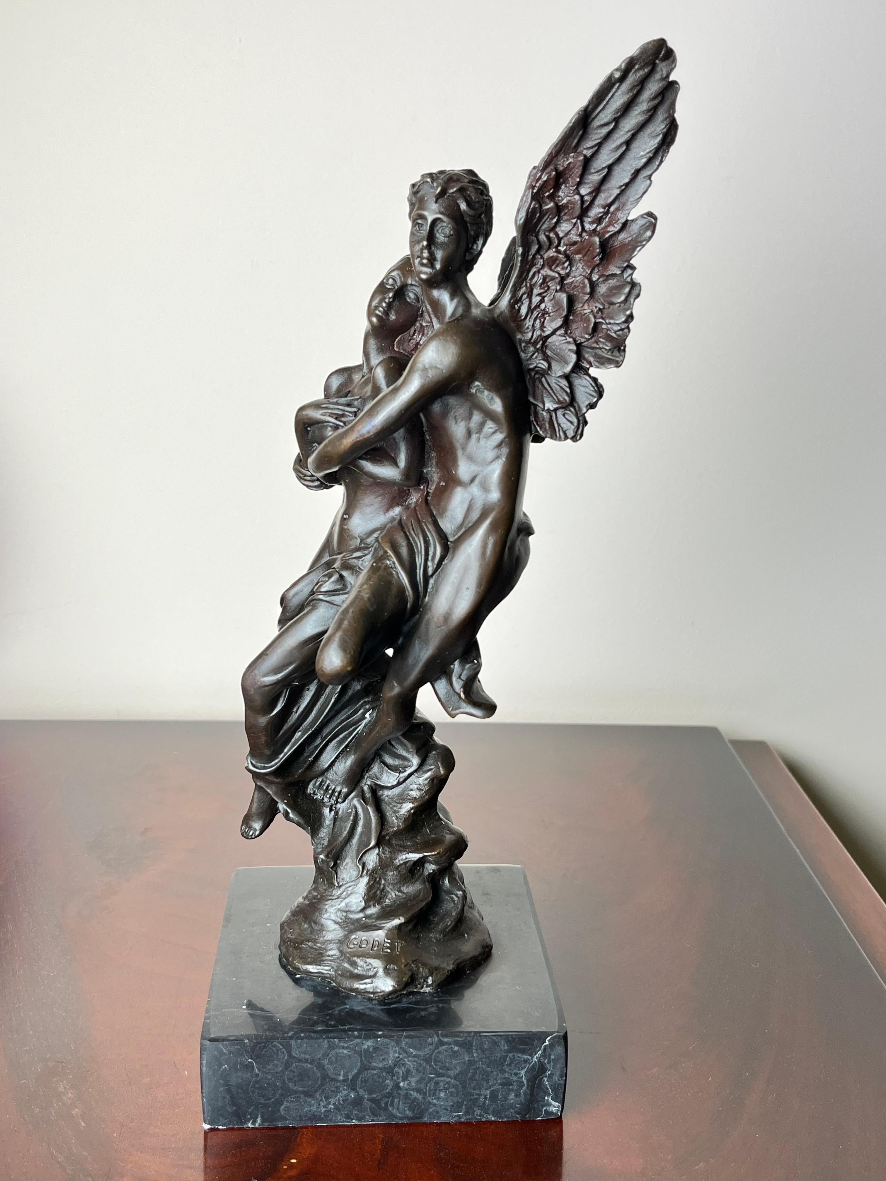 Bronze and Marble Statue of Cupid and Psyche, France, 1930s For Sale 1