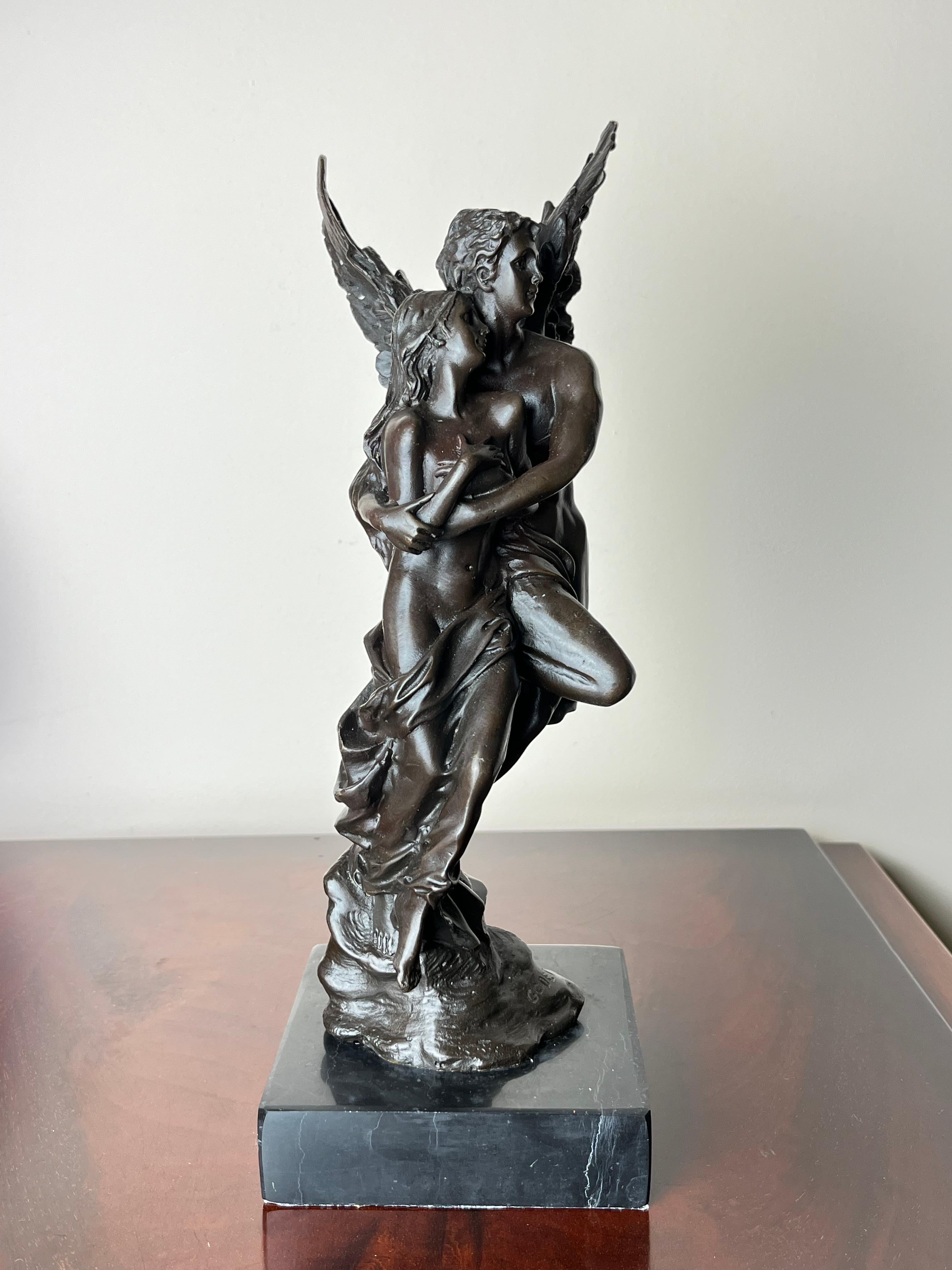 Bronze and Marble Statue of Cupid and Psyche, France, 1930s For Sale 2