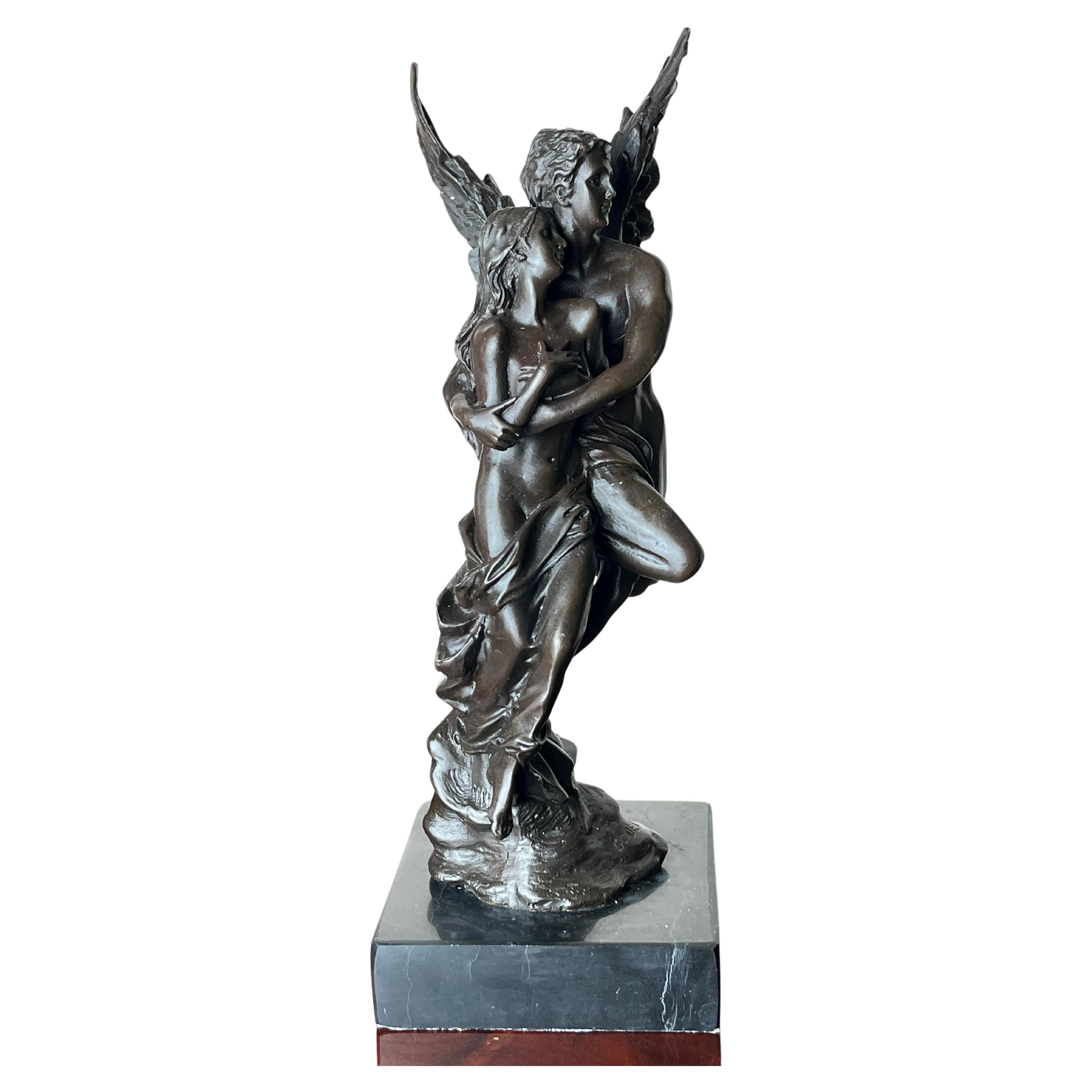 Bronze and Marble Statue of Cupid and Psyche, France, 1930s For Sale