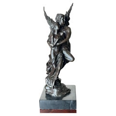 Antique Bronze and Marble Statue of Cupid and Psyche, France, 1930s