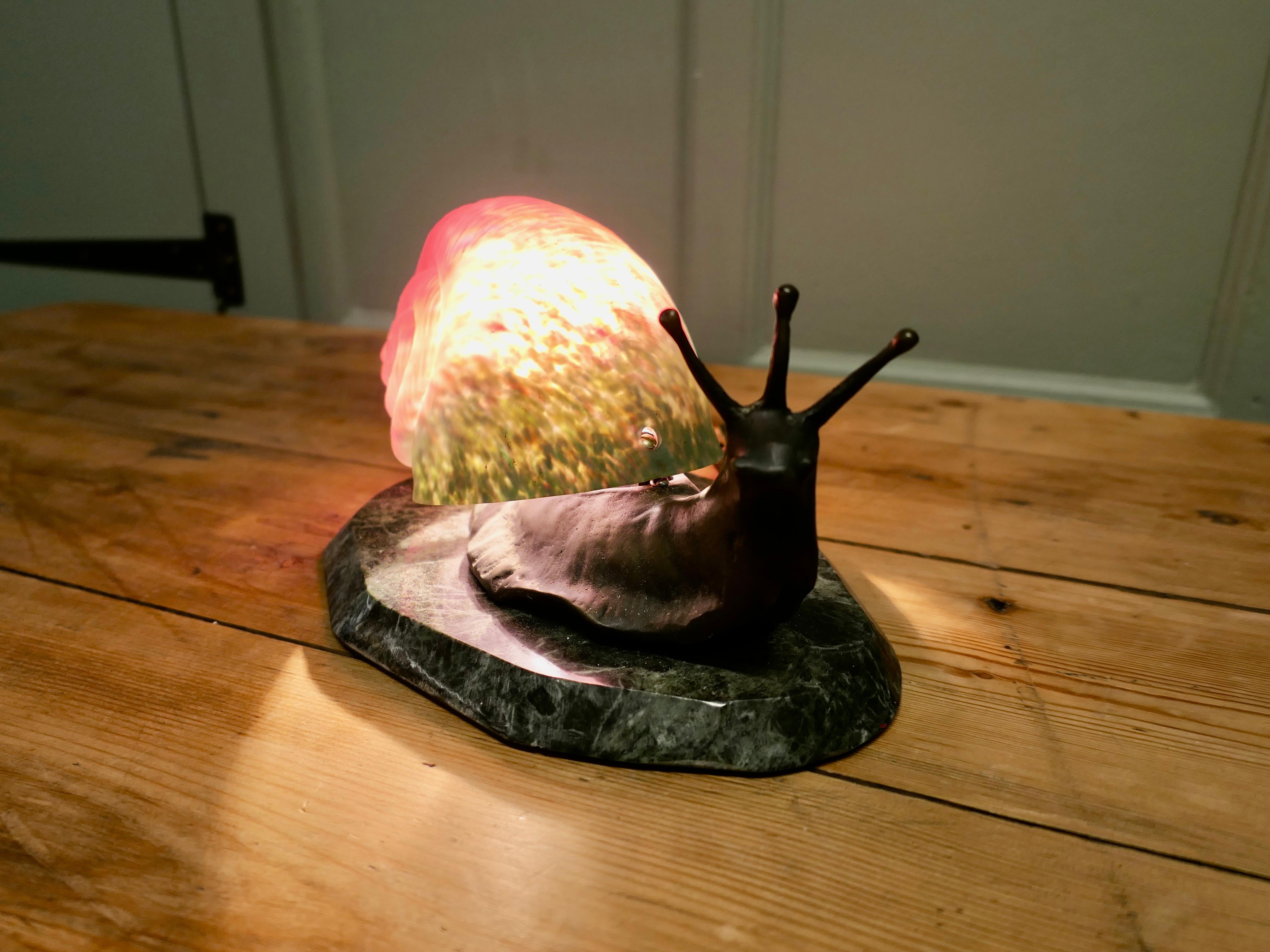 Art Deco Bronze and Marble Table Lamp in the Shape of a Snail For Sale