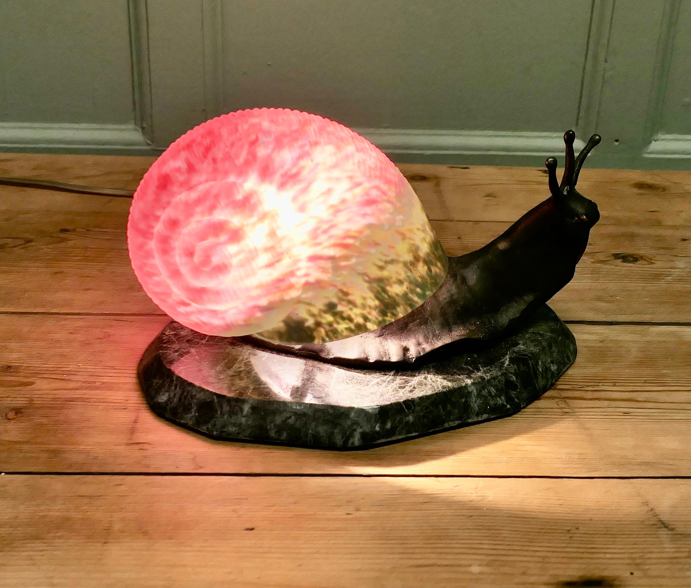 Bronze and Marble Table Lamp in the Shape of a Snail For Sale 1