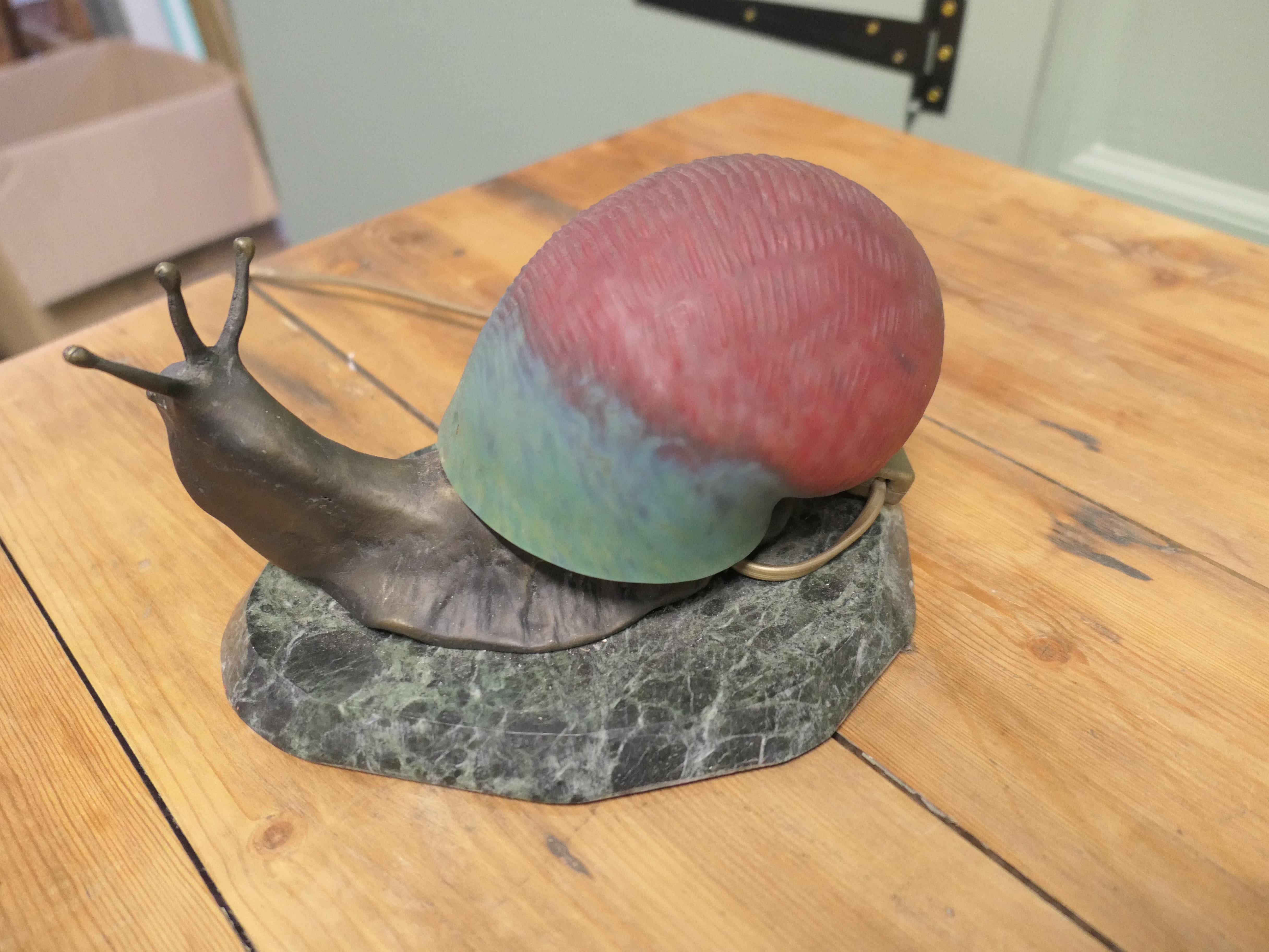 Bronze and Marble Table Lamp in the Shape of a Snail For Sale 2