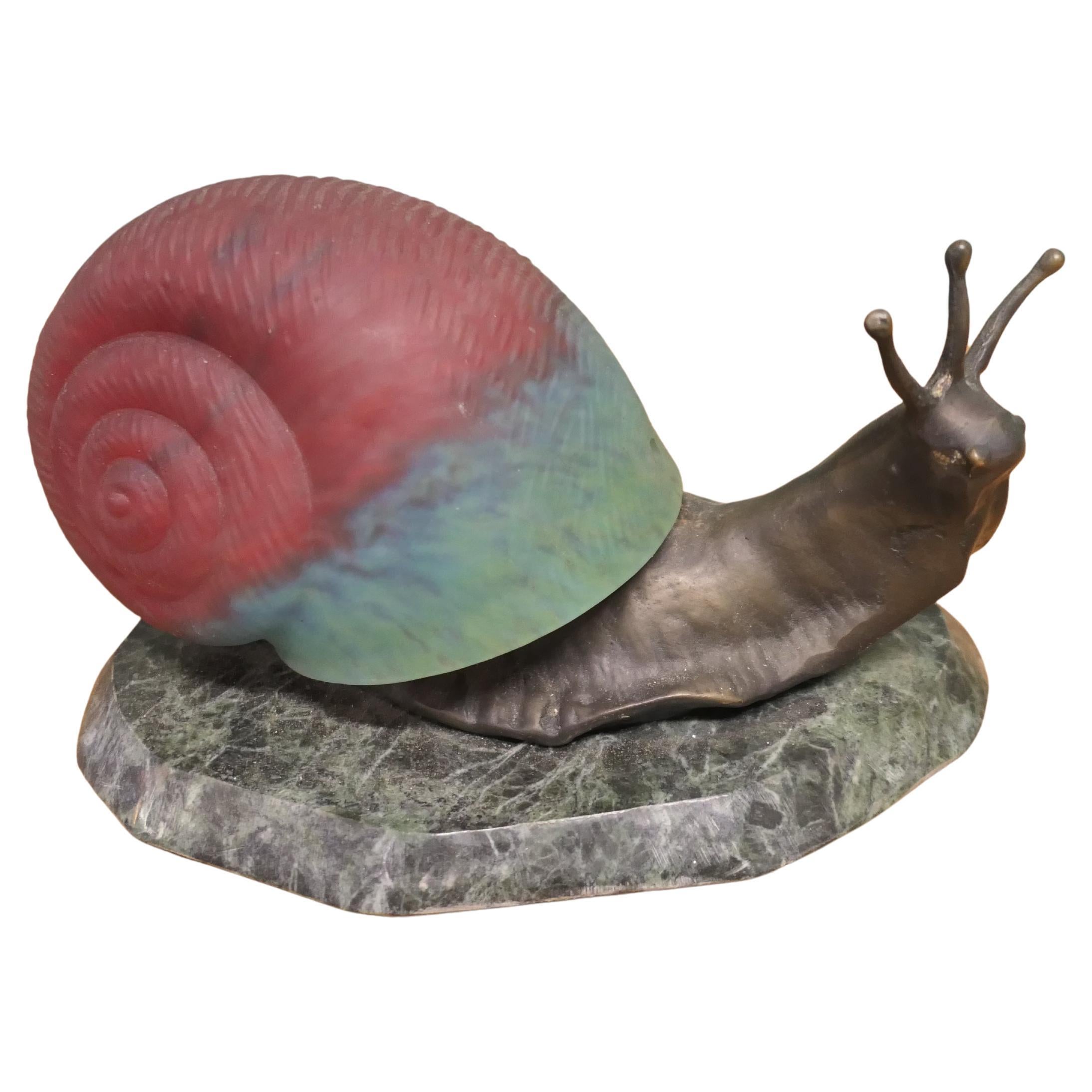 Bronze and Marble Table Lamp in the Shape of a Snail For Sale
