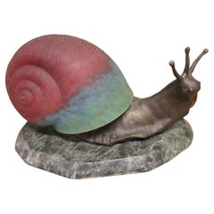 Bronze and Marble Table Lamp in the Shape of a Snail