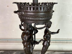 Bronze and Marble Table Lamp, Three Fauns Supporting a Brazier