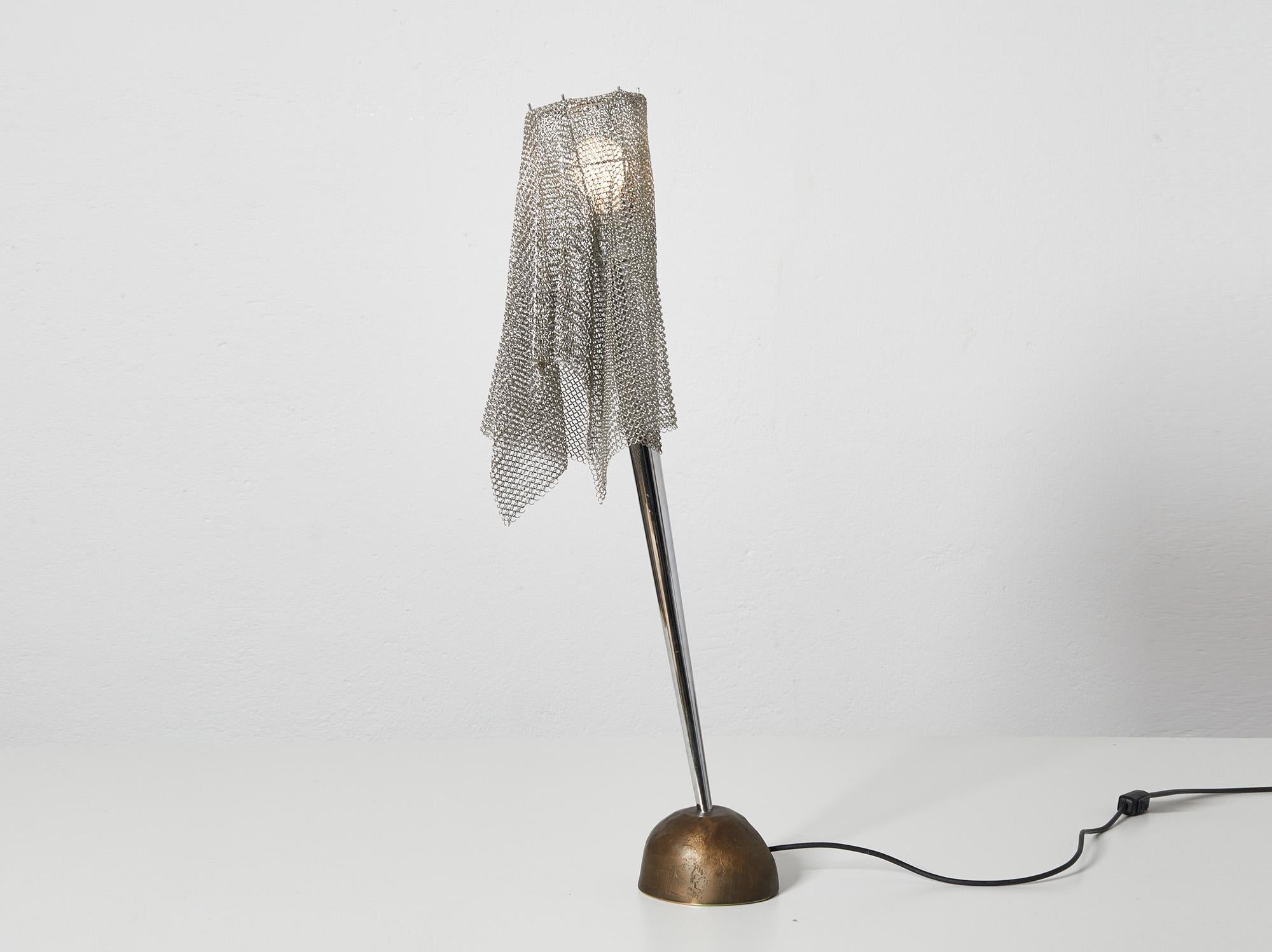 Mid-Century Modern Bronze and Metal Mesh Ecate Table Lamp by Toni Cordero for Artemide, 1990 For Sale