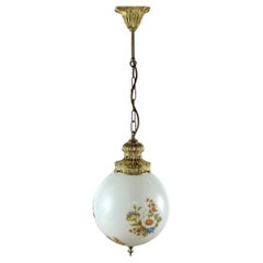 Bronze and Milk Glass Plafond Chandelier with Floral Decor