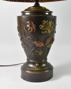 Bronze and Mixed Metal Japanese Lamp