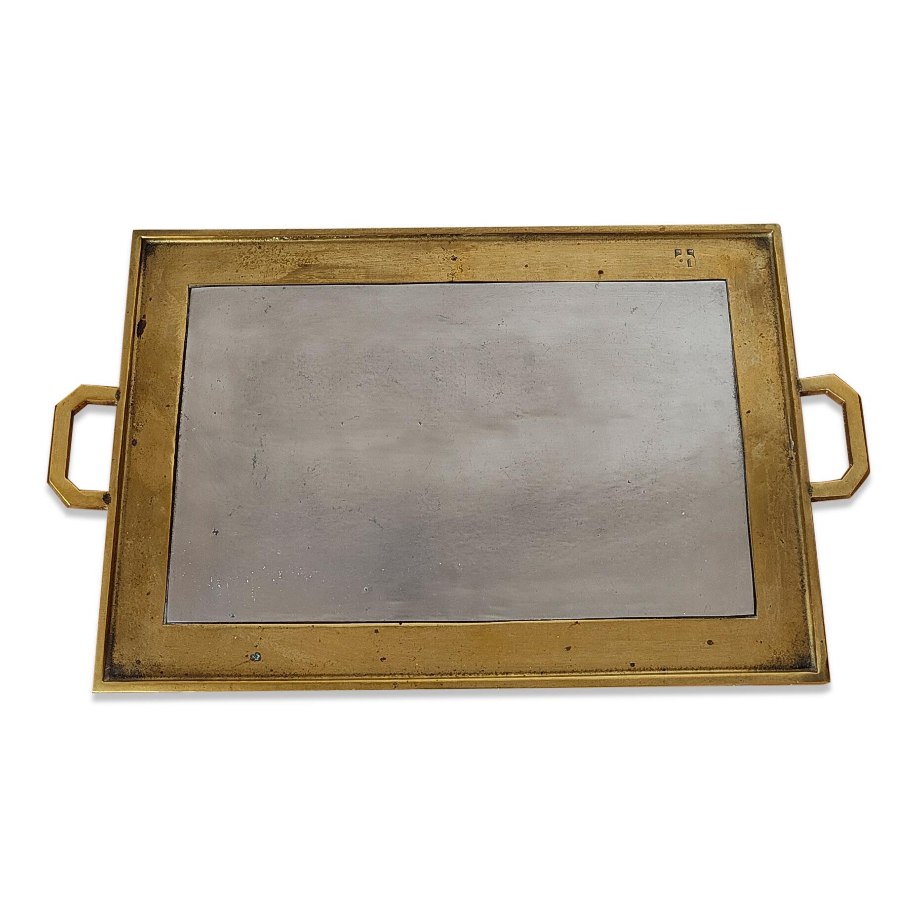 Spanish Bronze and Mixed Metals Serving Tray by David Marshall, Spain, Late 1970s For Sale