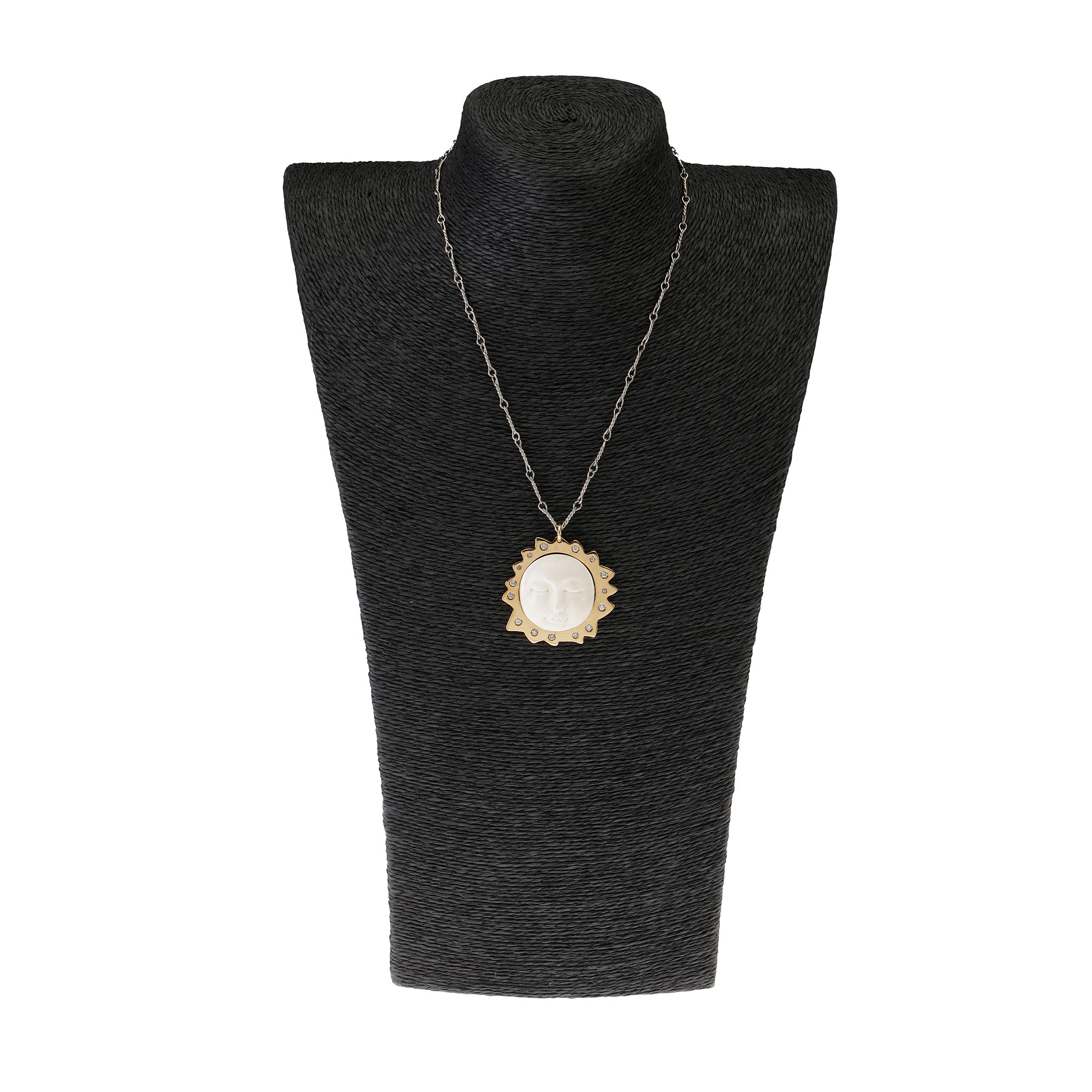 Bronze pendant with zircon and carved sun.
All Giulia Colussi jewelry is new and has never been previously owned or worn. Each item will arrive at your door beautifully gift wrapped in our boxes, put inside an elegant pouch or jewel box.