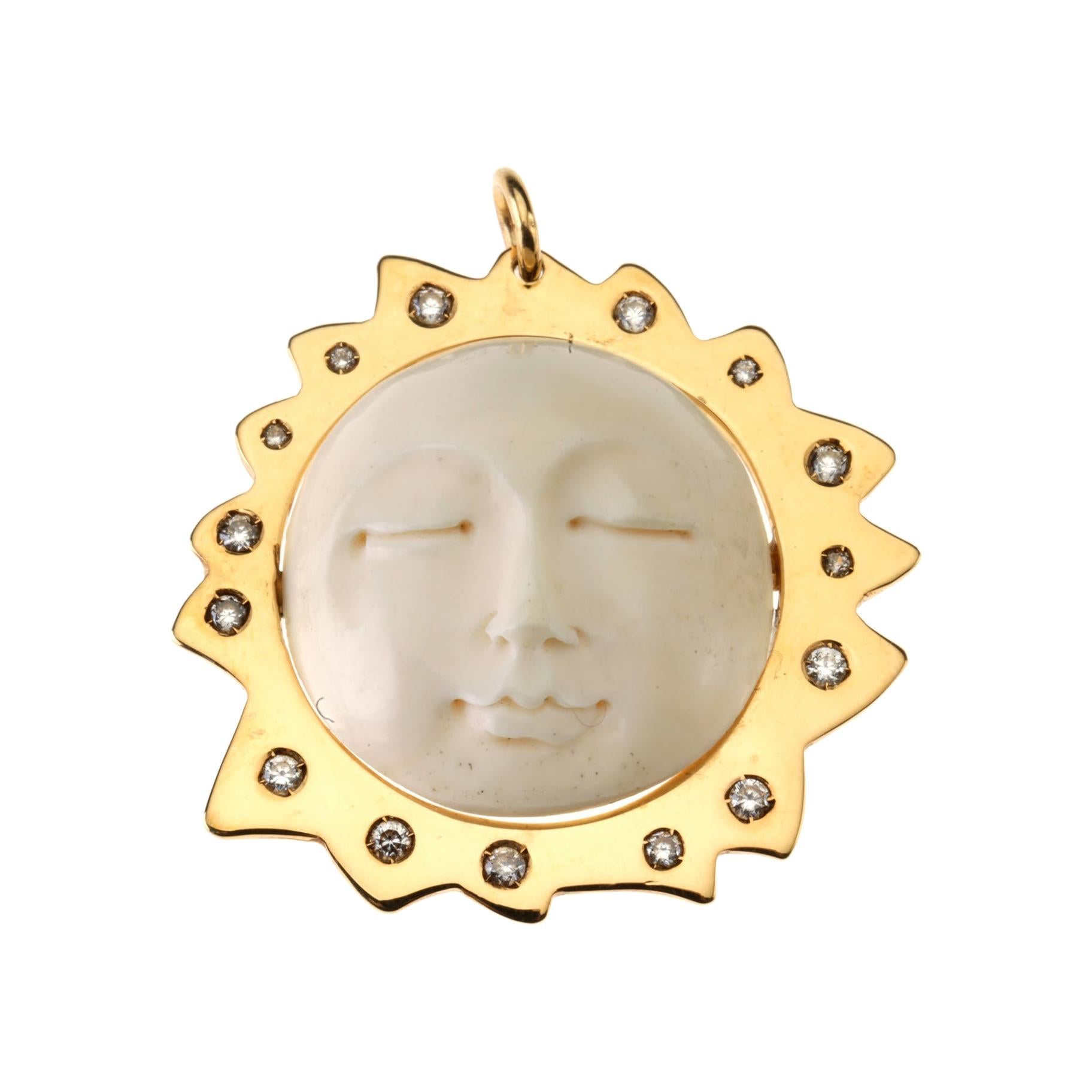 Bronze and Moon Zircon Pendant For Sale