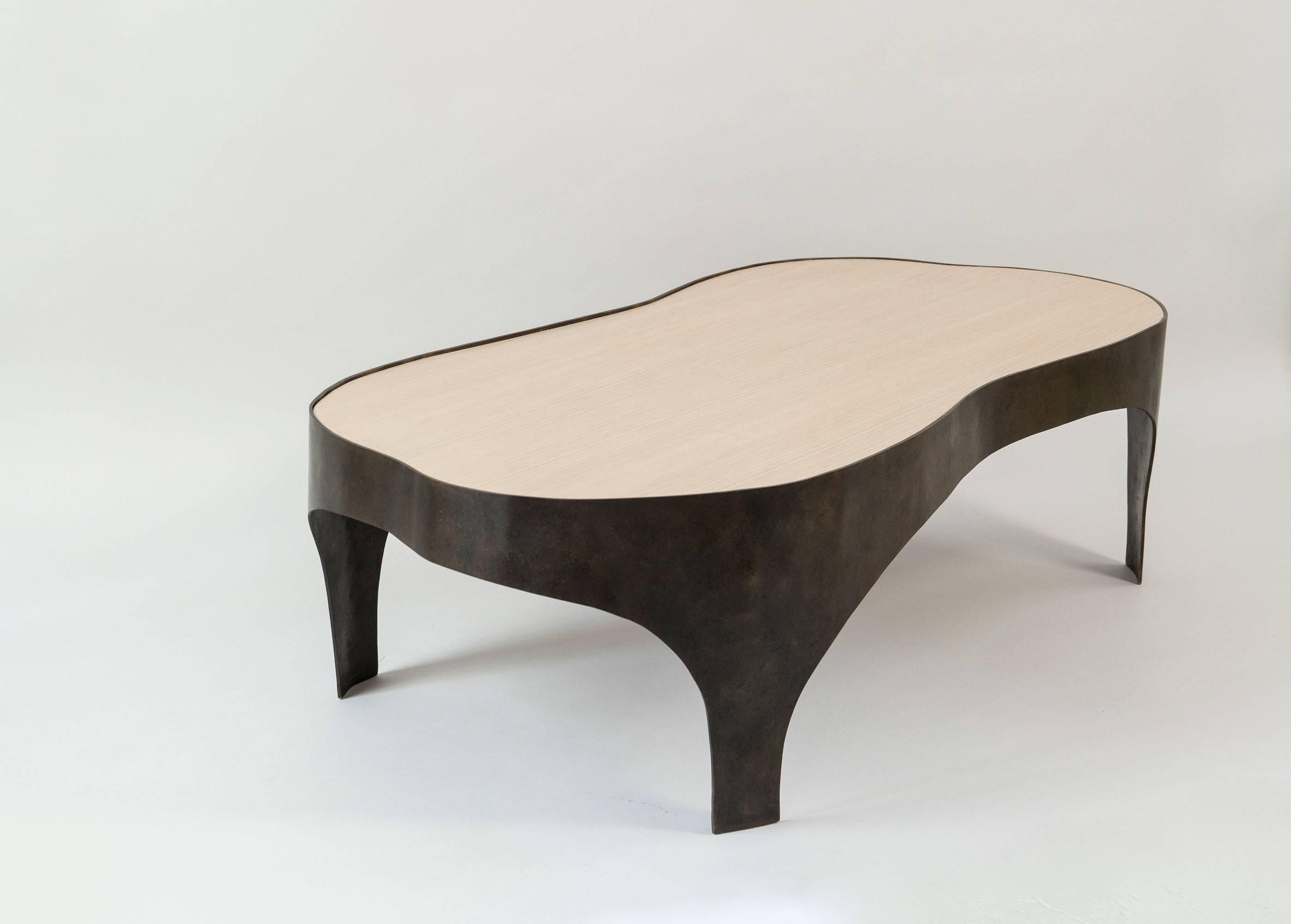 Patinated Bronze and Oak coffee table by Jacques Jarrige 