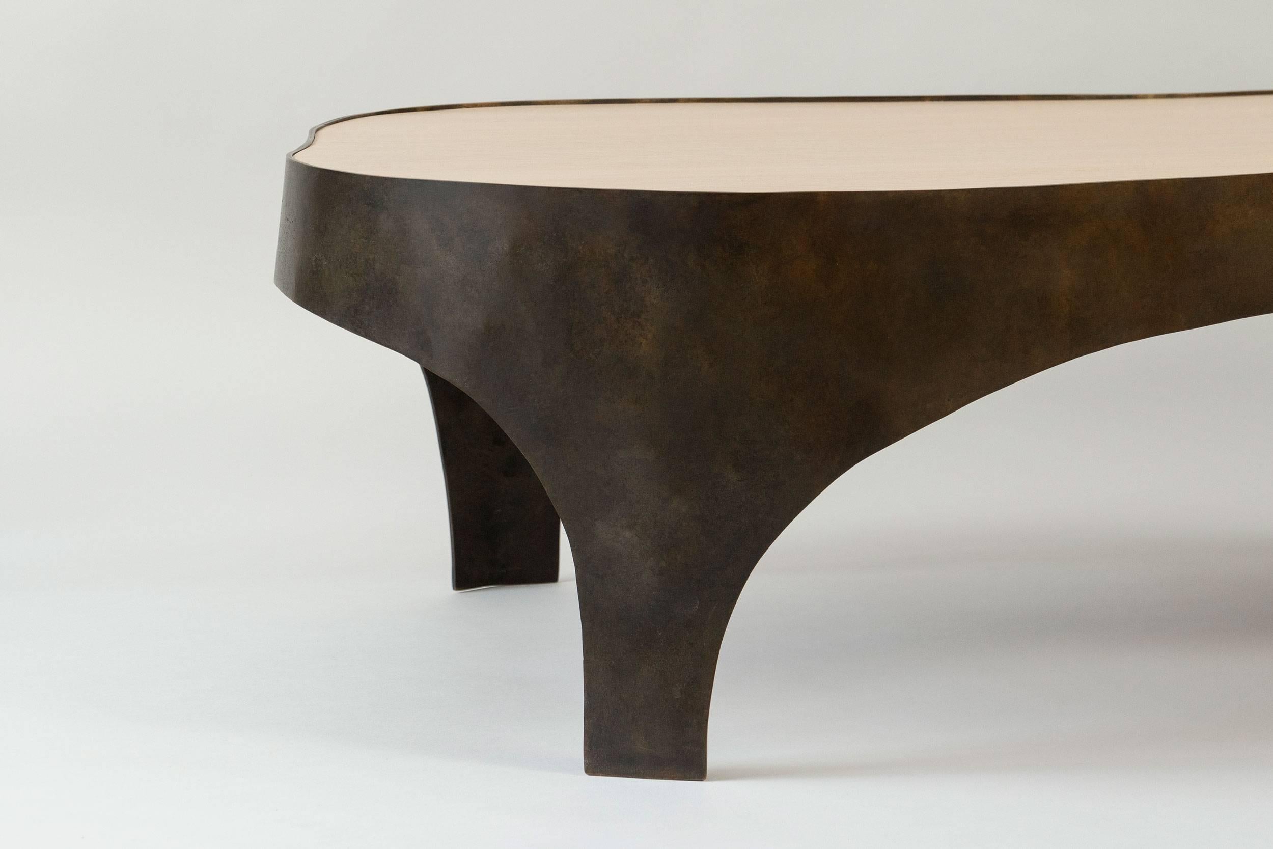 Bronze and Oak coffee table by Jacques Jarrige 
