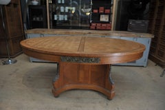 Bronze and Oak Marqueterie Expandable Dining Table Louis XVI Style, circa 1920