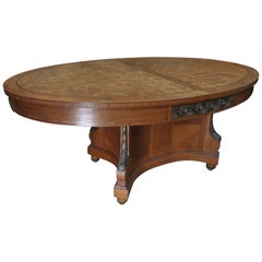 Bronze and Oak Marqueterie Expandable Dining Table Louis XVI Style, circa 1920