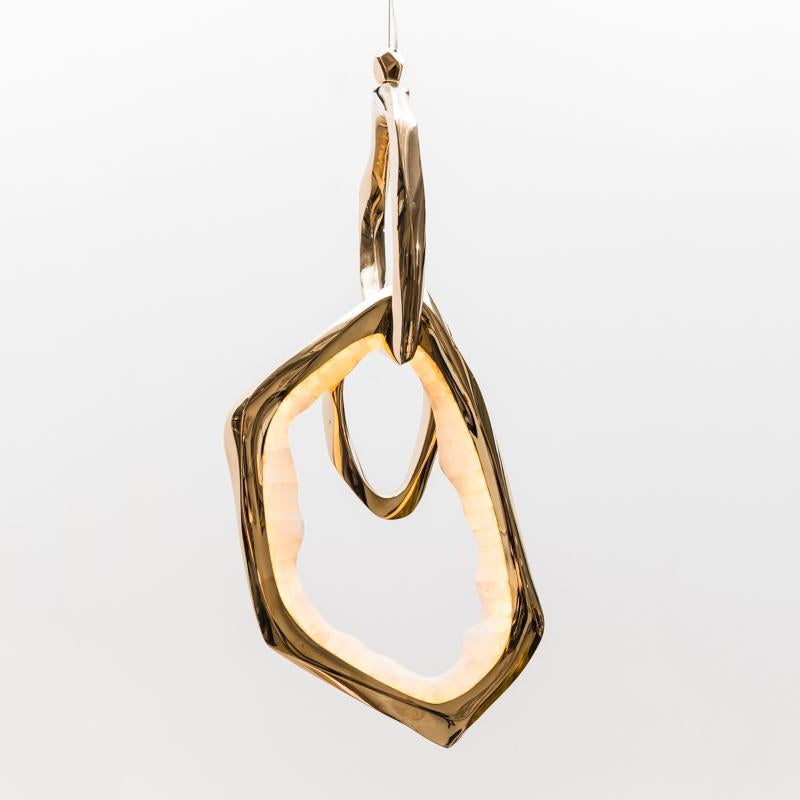 Contemporary Bronze and Onyx Circlet Pendant, USA For Sale
