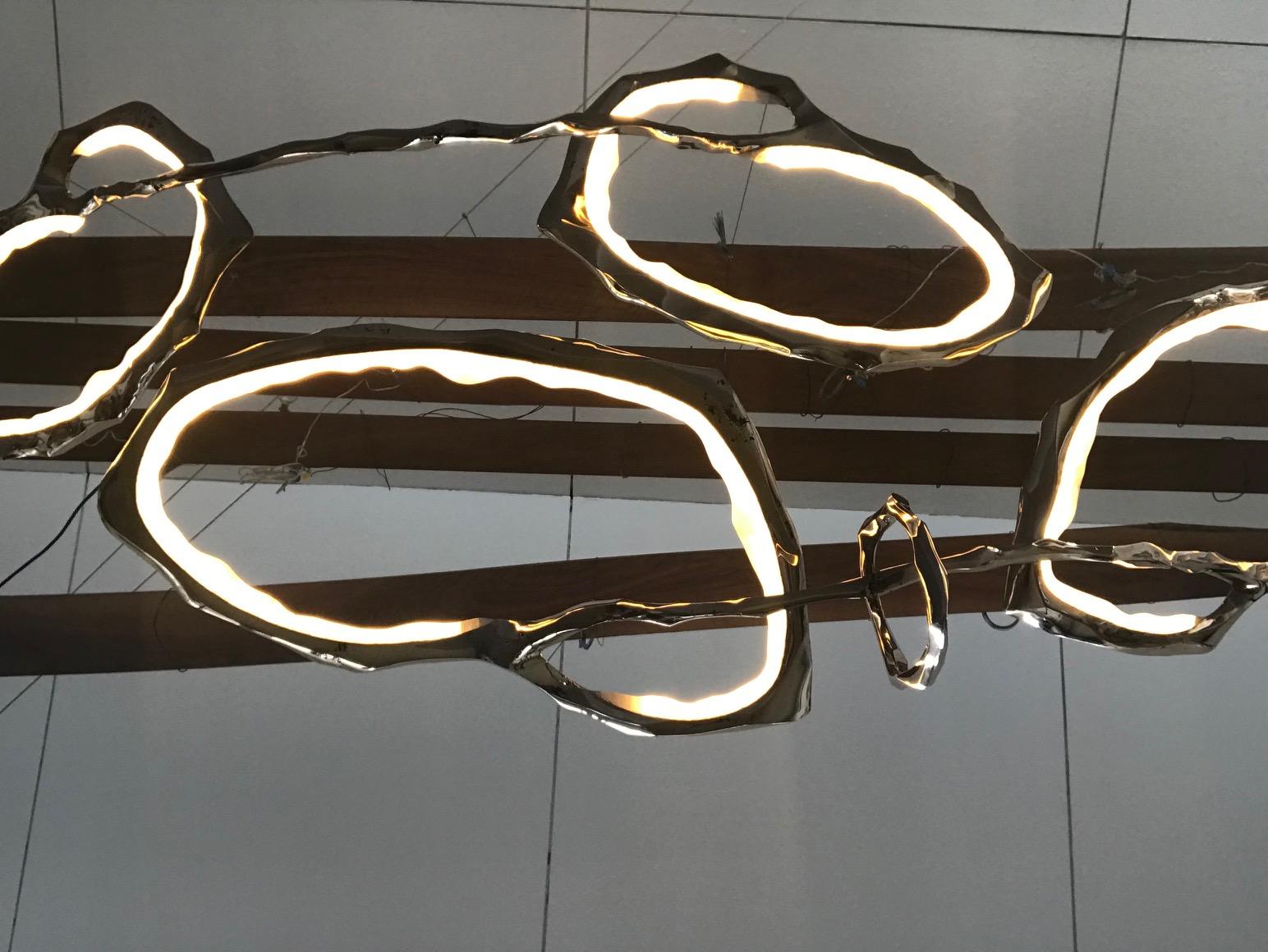 Contemporary Bronze and Onyx Cloud Chandelier No. 1, USA For Sale