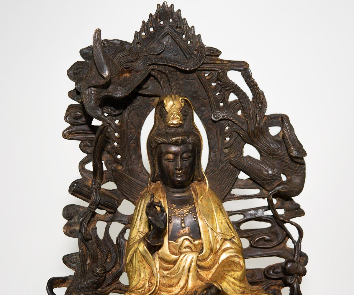 Chinese Export Bronze and Parcel Gilded Gold Quan Yin or Buddha