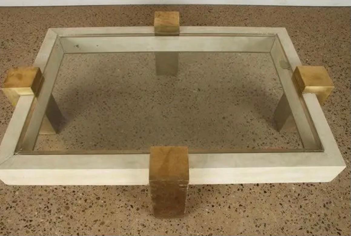Mid-Century Modern Bronze and Parchment Covered Coffee Table For Sale