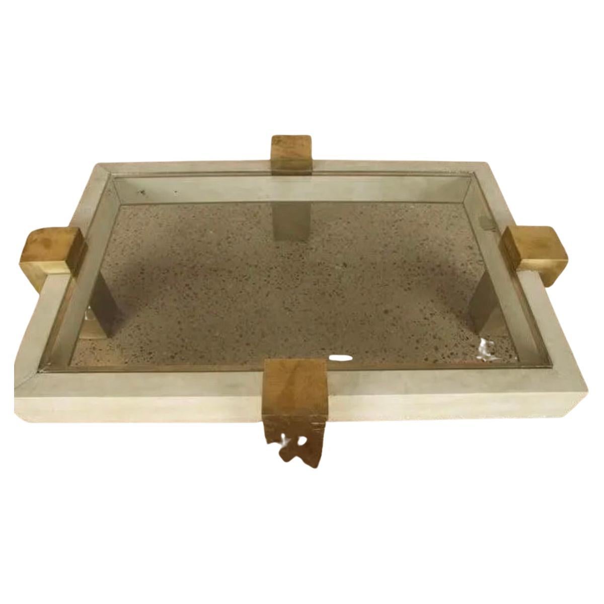 Bronze and Parchment Covered Coffee Table For Sale