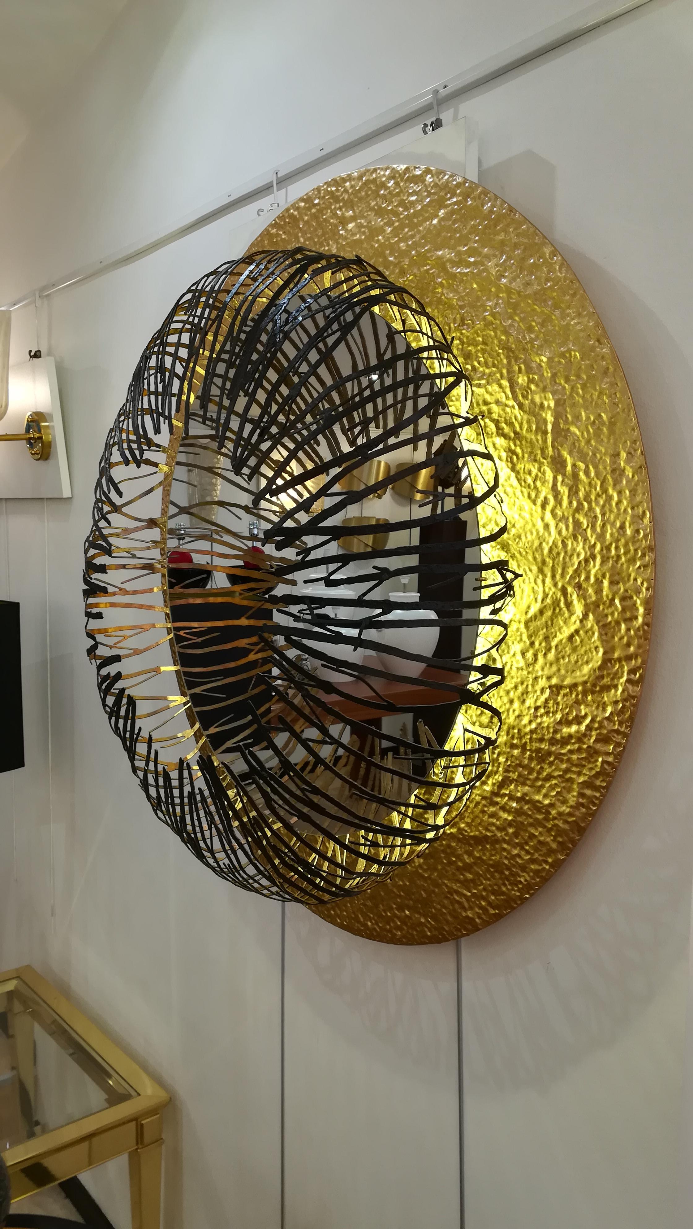 Contemporary Bronze and Patinated Metal Illuminated Mirror For Sale