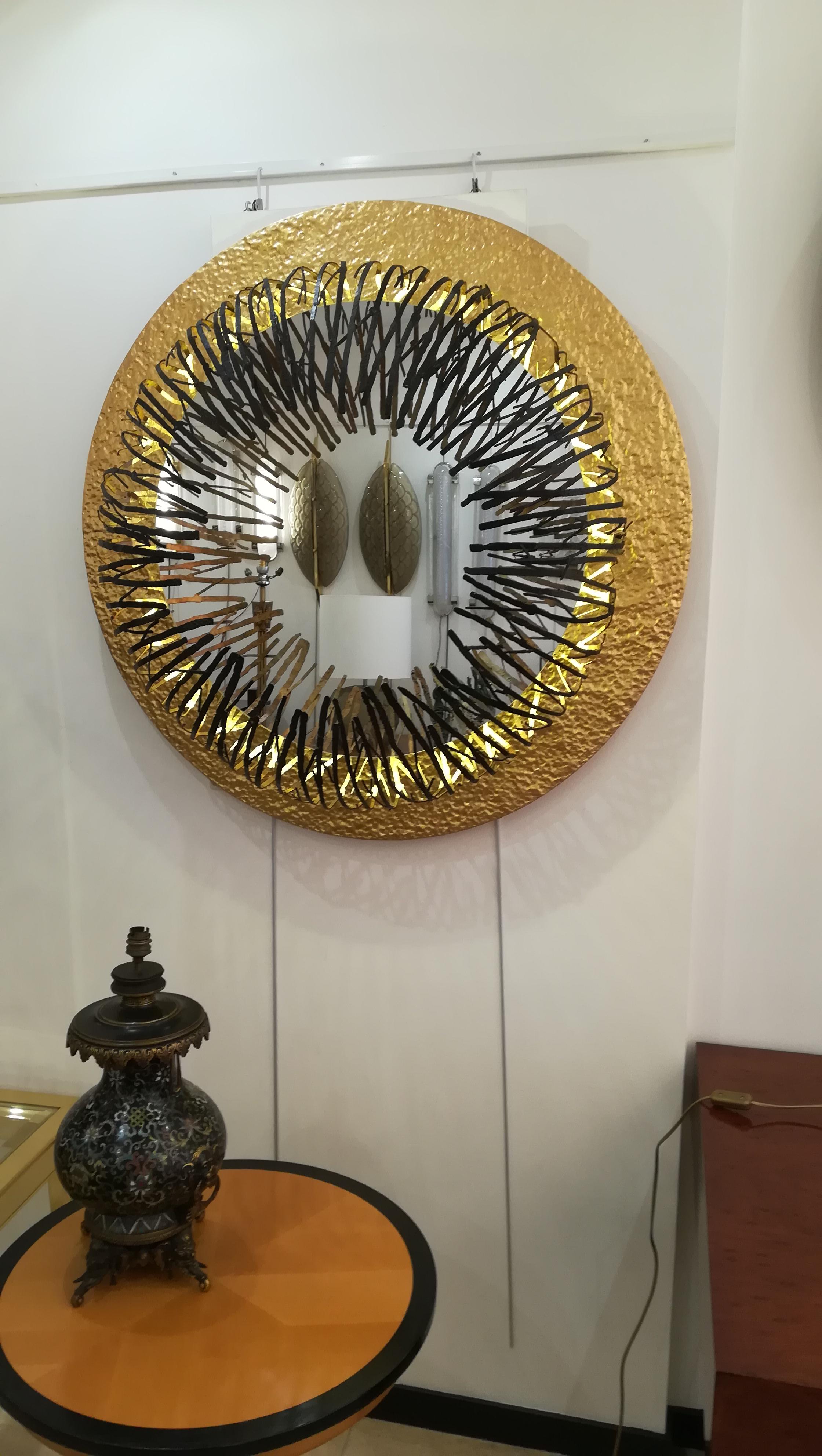 Bronze and Patinated Metal Illuminated Mirror For Sale 1