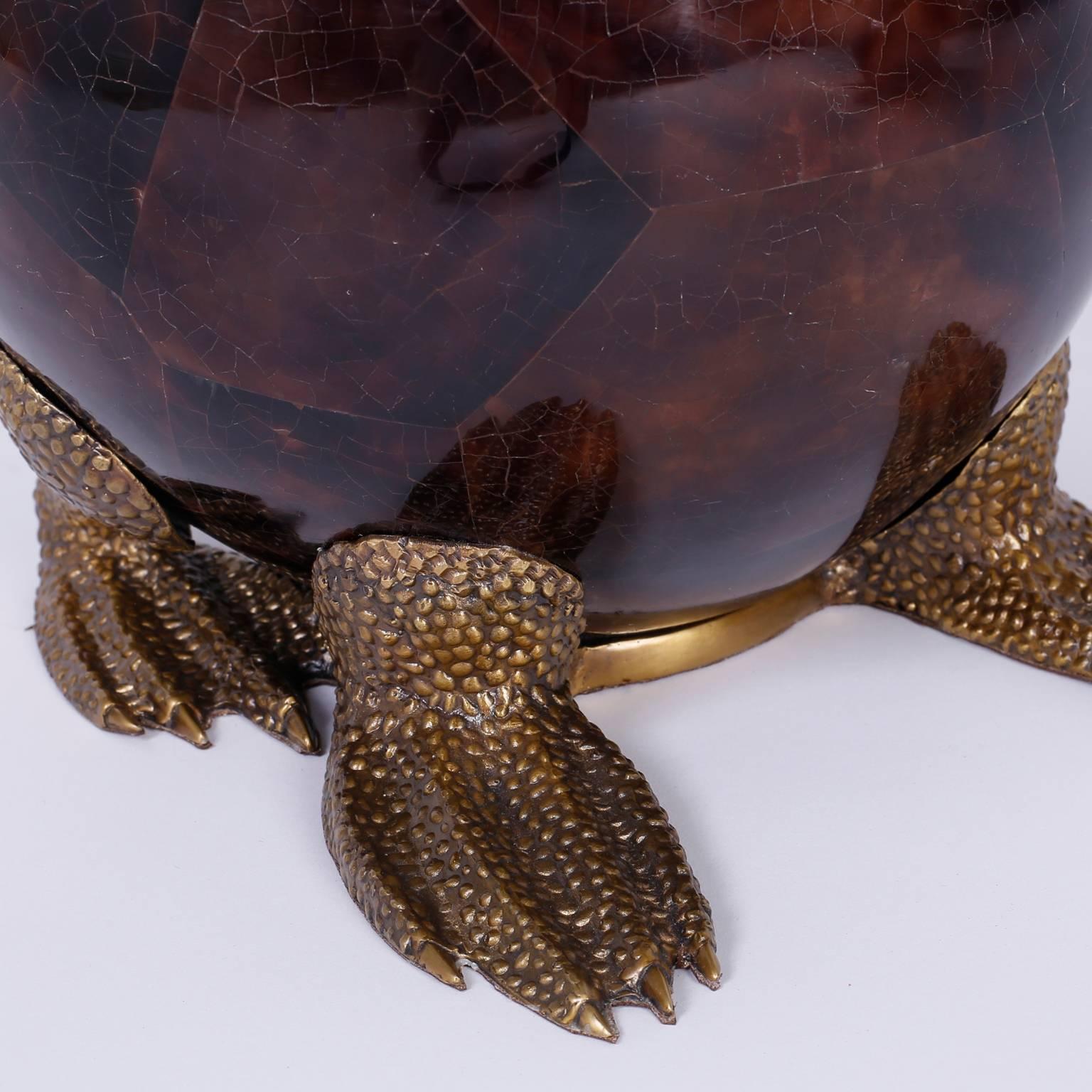 British Colonial Bronze and Penshell Frog Box