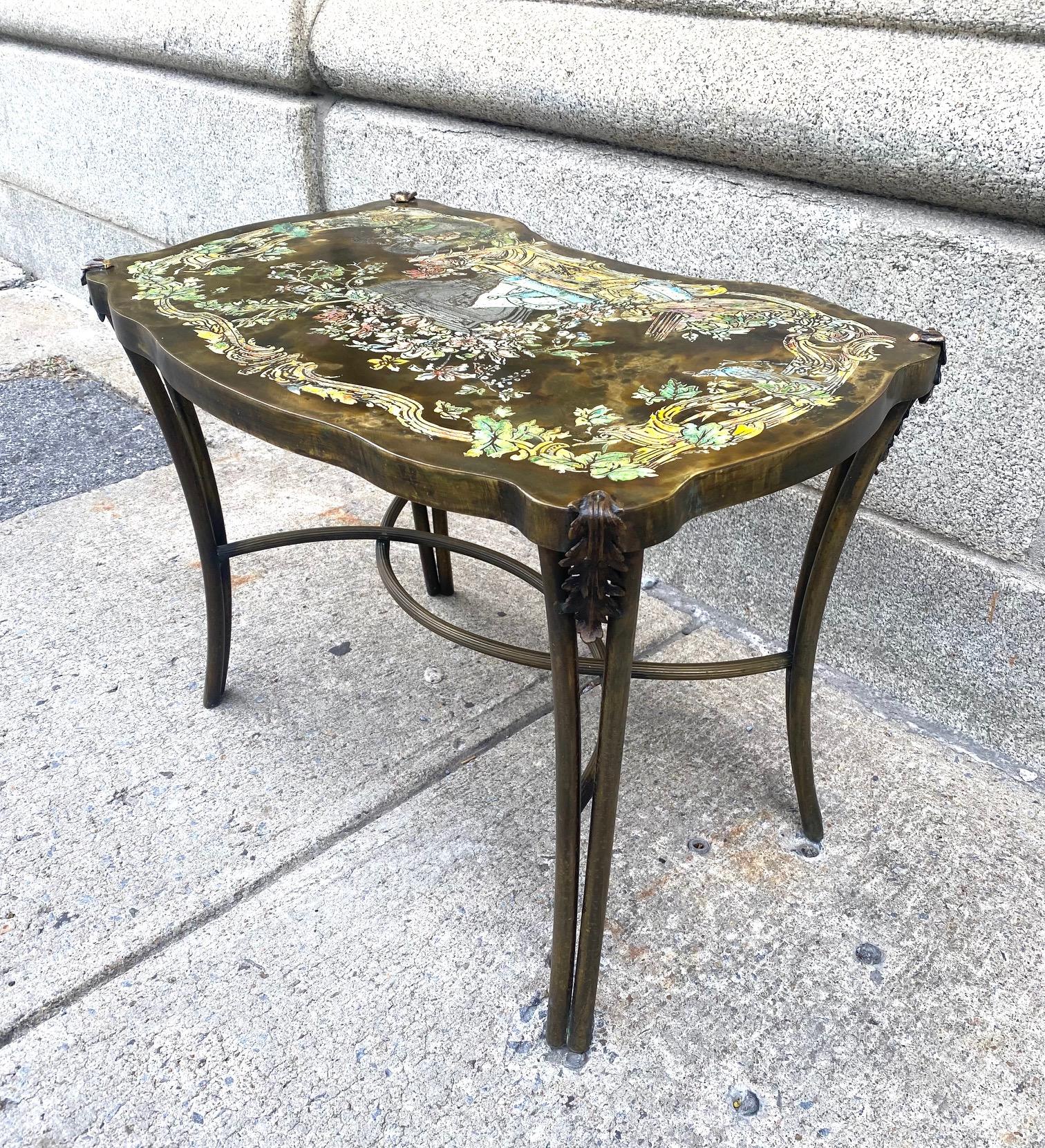 Buriné Table d'appoint Madame Pompadour en bronze et étain de Philip & Kelvin Laverne en vente