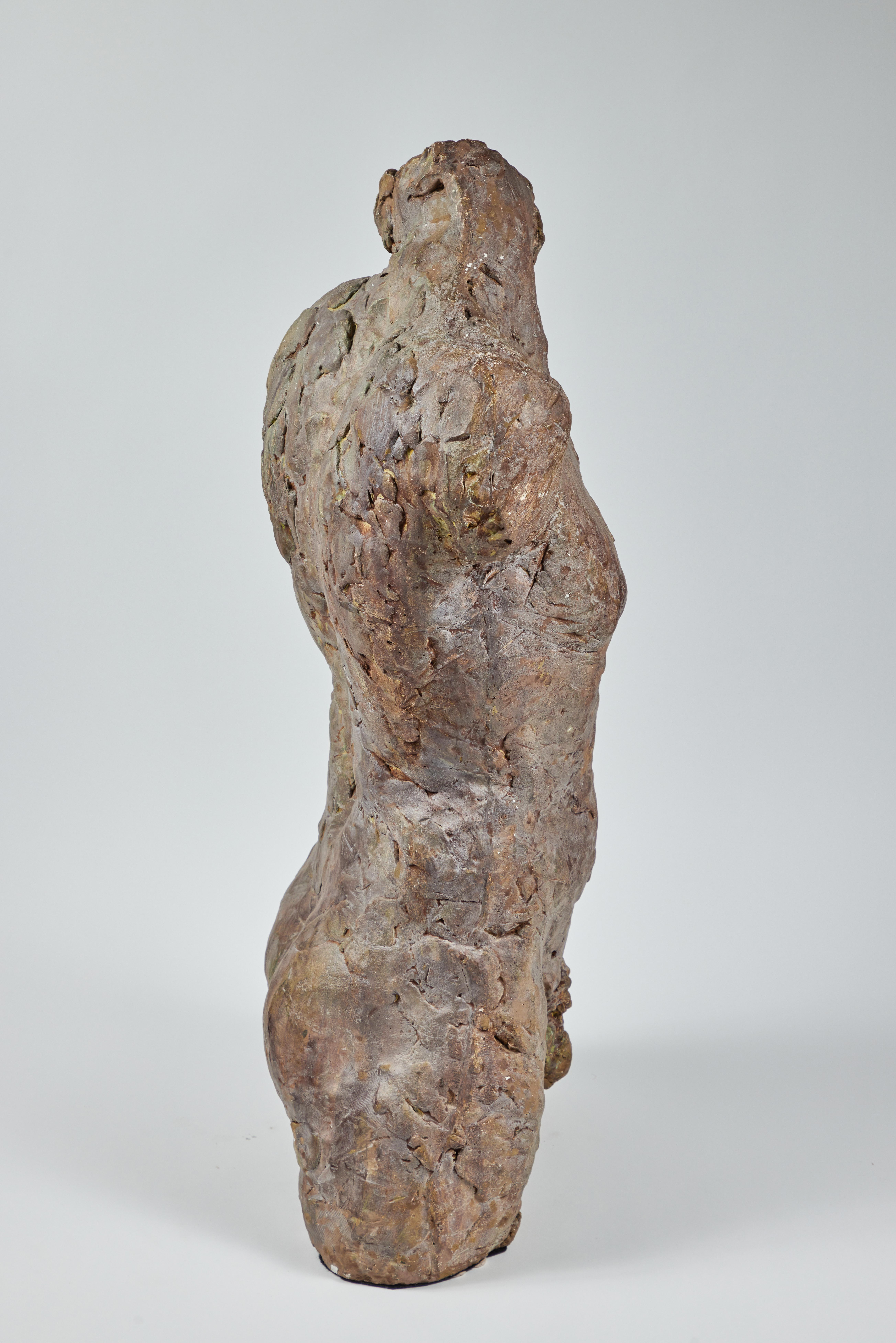 Remarquable sculpture de nu masculin exécutée en bronze et en plâtre. Non signée. Sur un piédestal.