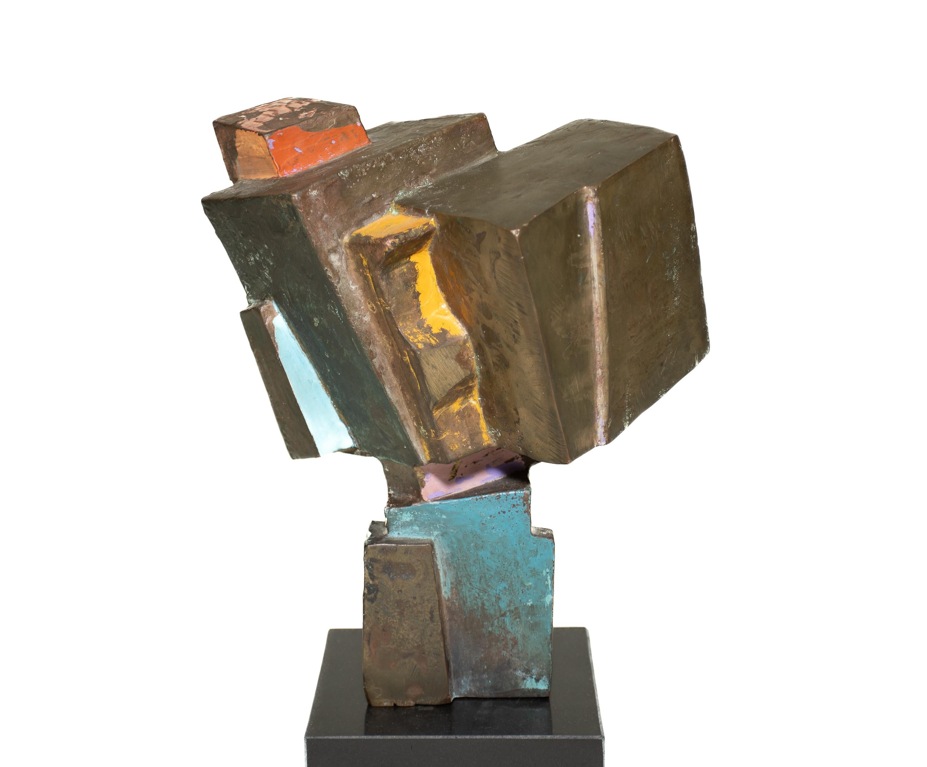 North American Bronze and Polychrome Painted Sculpture on a Marble Base For Sale