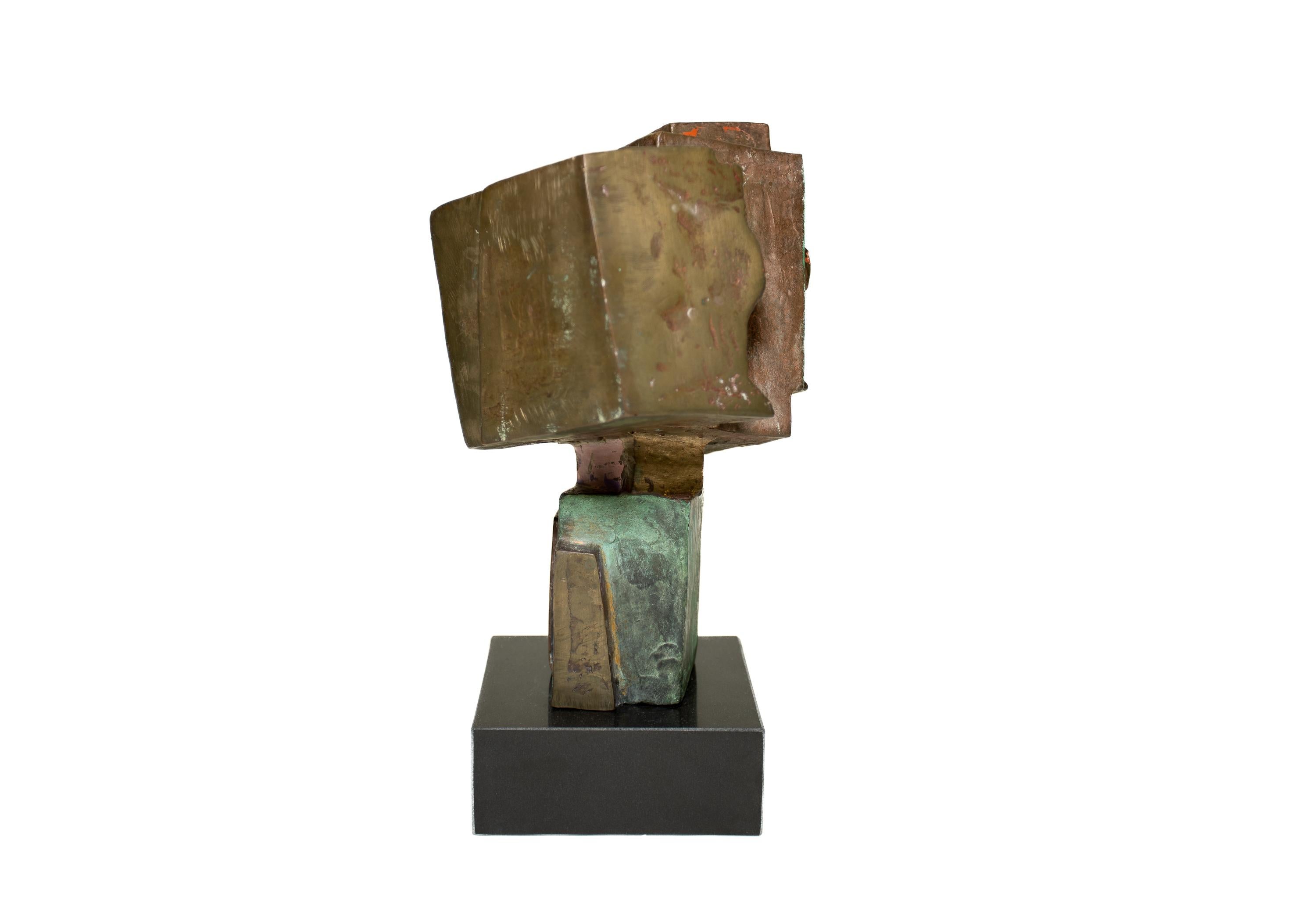 Metà XX secolo Scultura in bronzo e pittura policroma su base in marmo in vendita