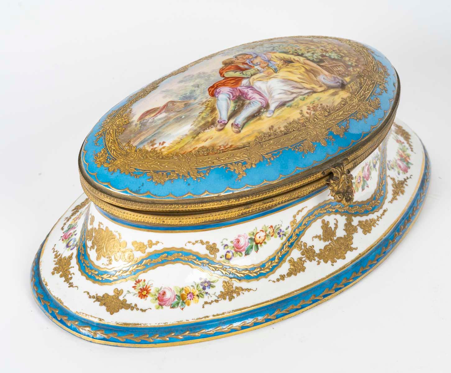 French Bronze and Porcelain Box, Napoleon III Period, 19th Century. For Sale