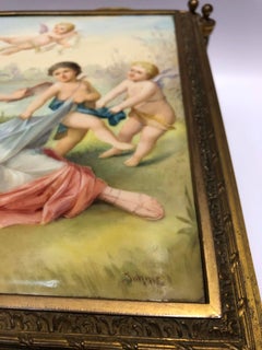 Joyero de bronce y porcelana, placas de porcelana pintadas por Johner