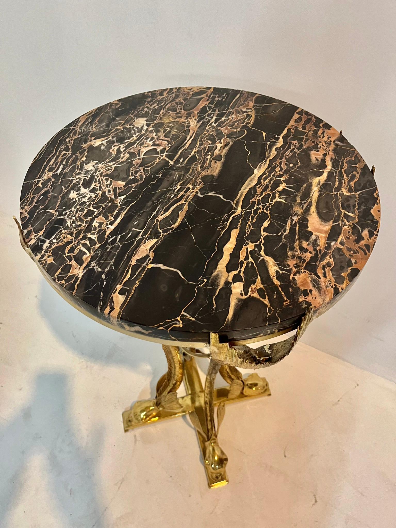 French Bronze Black and gold  Portor Marble Top Gueridon by Jacques Duval Brasseur  For Sale